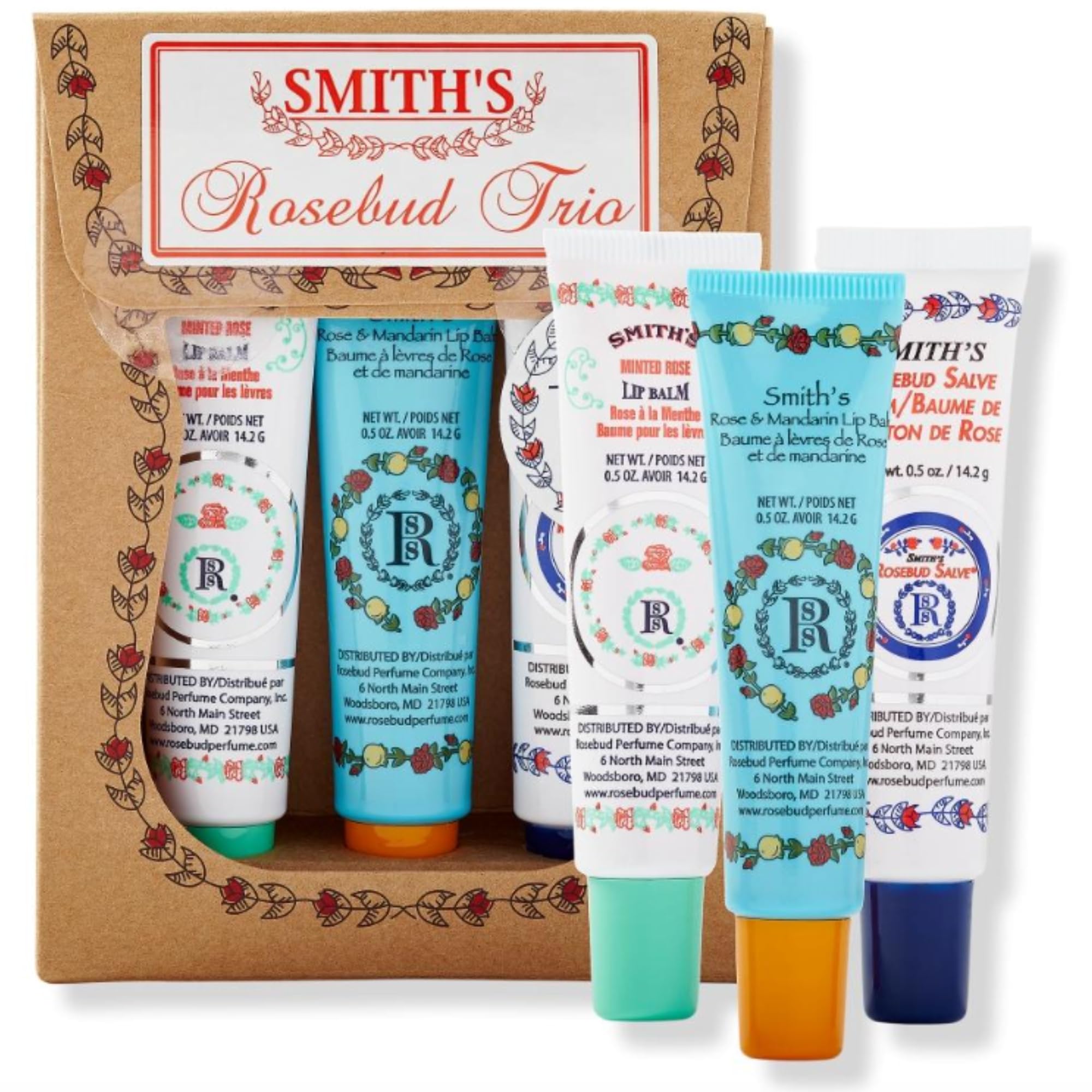 Smith's Rose Lip Balm Bulk- 3x0.5oz Premium All Purpose Lip Gloss Tubes & 3x0.8oz Lip Treatment Salve - Trio Lip Balm Tubes for Plump Lips & Cracked Skin Care - Christmas Gift Set, EBook - TrustMedUSA