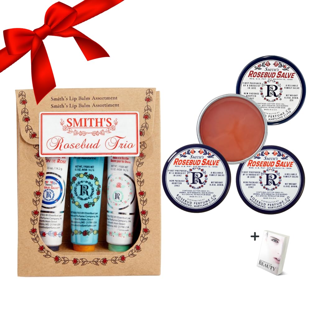 Smith's Rose Lip Balm Bulk- 3x0.5oz Premium All Purpose Lip Gloss Tubes & 3x0.8oz Lip Treatment Salve - Trio Lip Balm Tubes for Plump Lips & Cracked Skin Care - Christmas Gift Set, EBook - TrustMedUSA