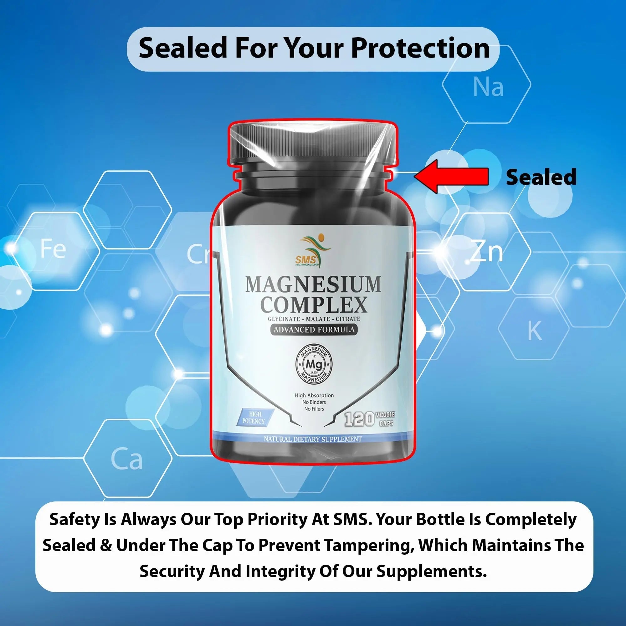 SMSHEALTHPRODUCTS.com Magnesium Complex | 470mg of Magnesium Glycinate, Malate, & Citrate for Muscles, Nerves, & Energy | High Absorption | Vegan, Non-GMO | 120 Capsules - TrustMedUSA