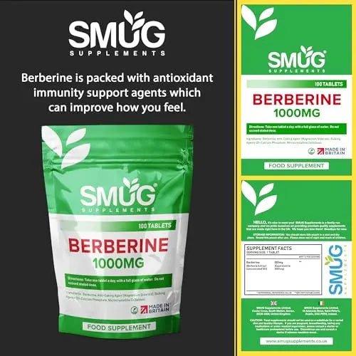 SMUG Supplements Berberine Tablets - 100 High Strength 1000mg Pills - Can Promote - TrustMedUSA