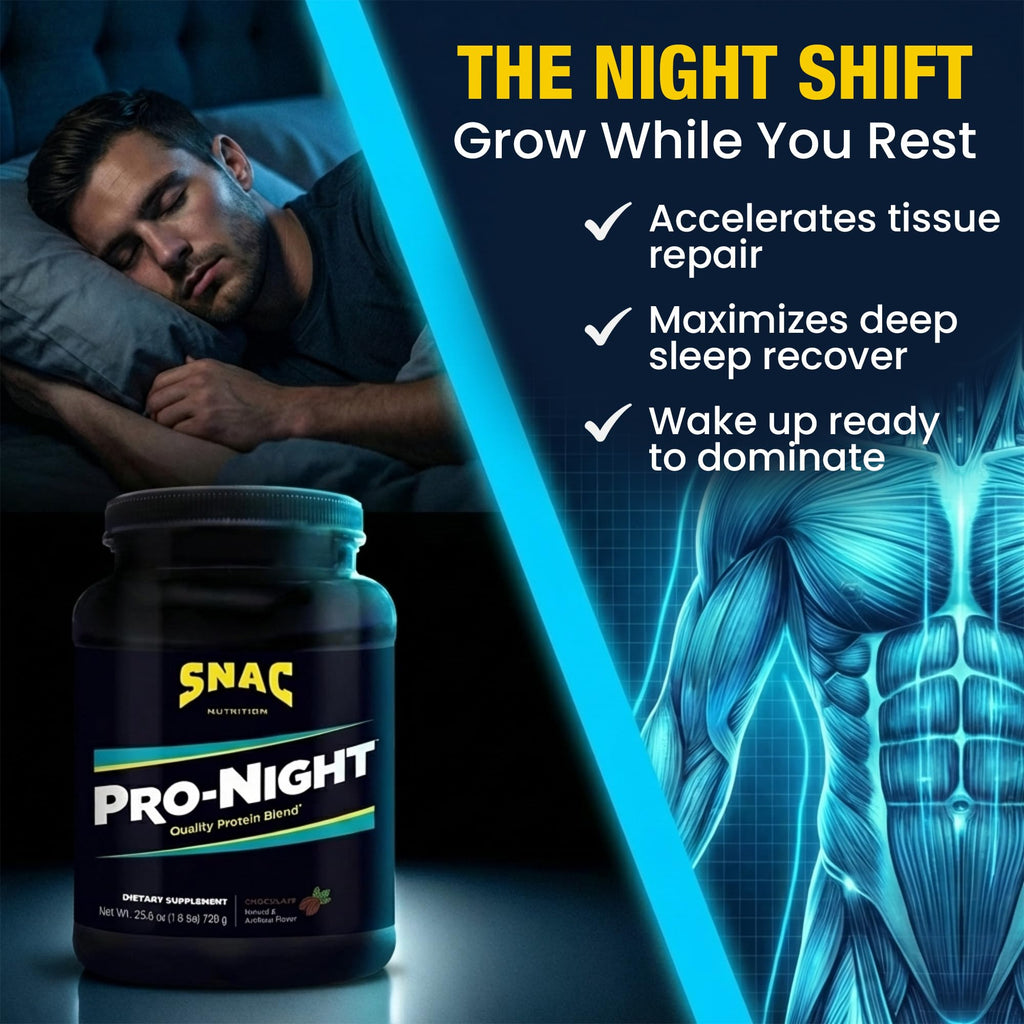 SNAC Pro-Night Protein Powder Blend - Quality Protein Powder for Men and Women, Nighttime Recovery, High Protein Supplement, Supports Muscle Repair, 26g Protein per Serving, Chocolate Flavor, 1.6 lbs - TrustMedUSA