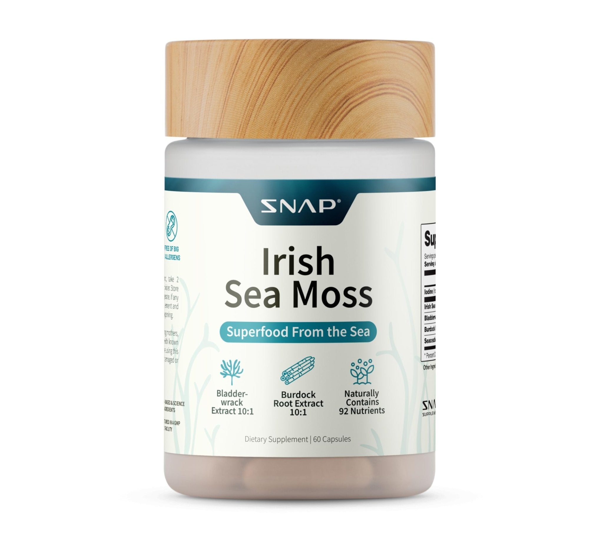 Snap Supplements Irish Sea Moss with Bladderwrack, Burdock Root & Iodine – Natural Sea Moss Supplement to Support Gut Health, Energy & Healthy-Looking Skin, 60 Vegan Capsules (1 Month Supply) - TrustMedUSA