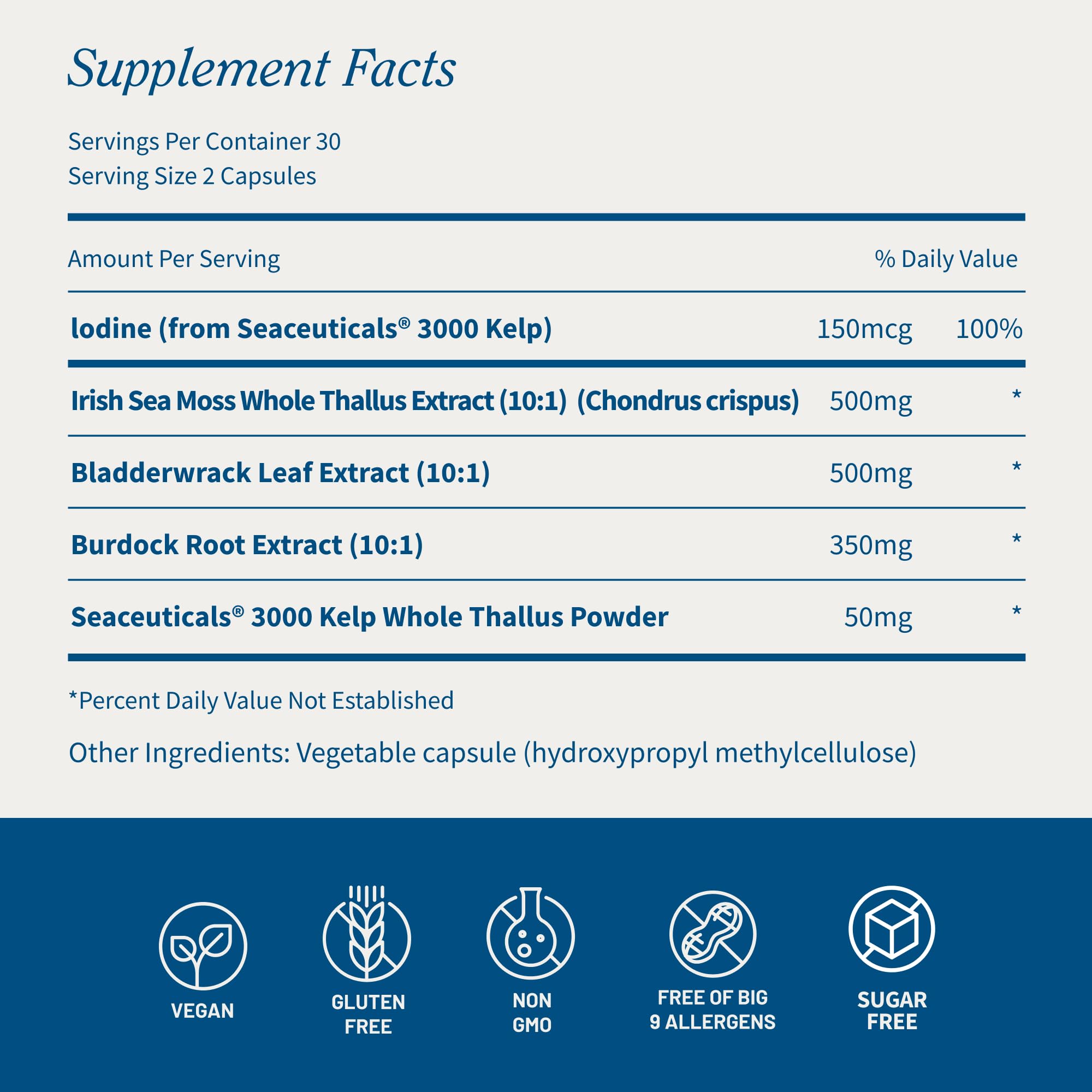 Snap Supplements Irish Sea Moss with Bladderwrack, Burdock Root & Iodine – Natural Sea Moss Supplement to Support Gut Health, Energy & Healthy-Looking Skin, 60 Vegan Capsules (1 Month Supply) - TrustMedUSA