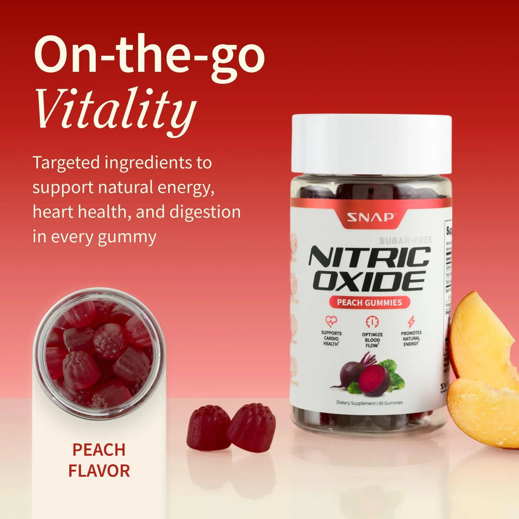 Snap Supplements Nitric Oxide Beet Root Gummies Supplement with Organic Beets - Energy & Circulation Support, 60 Sugar-Free Gummies (30 Servings, 1 Month Supply), Peach - TrustMedUSA