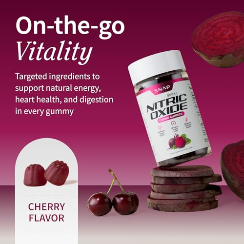 Snap Supplements Nitric Oxide Gummies - Beet Root Extract 300mg, Sugar Free Beetroot Supplement with Pomegranate Powder for Circulation & Natural Energy, 60 Vegan Gummies, Cherry Flavor - TrustMedUSA