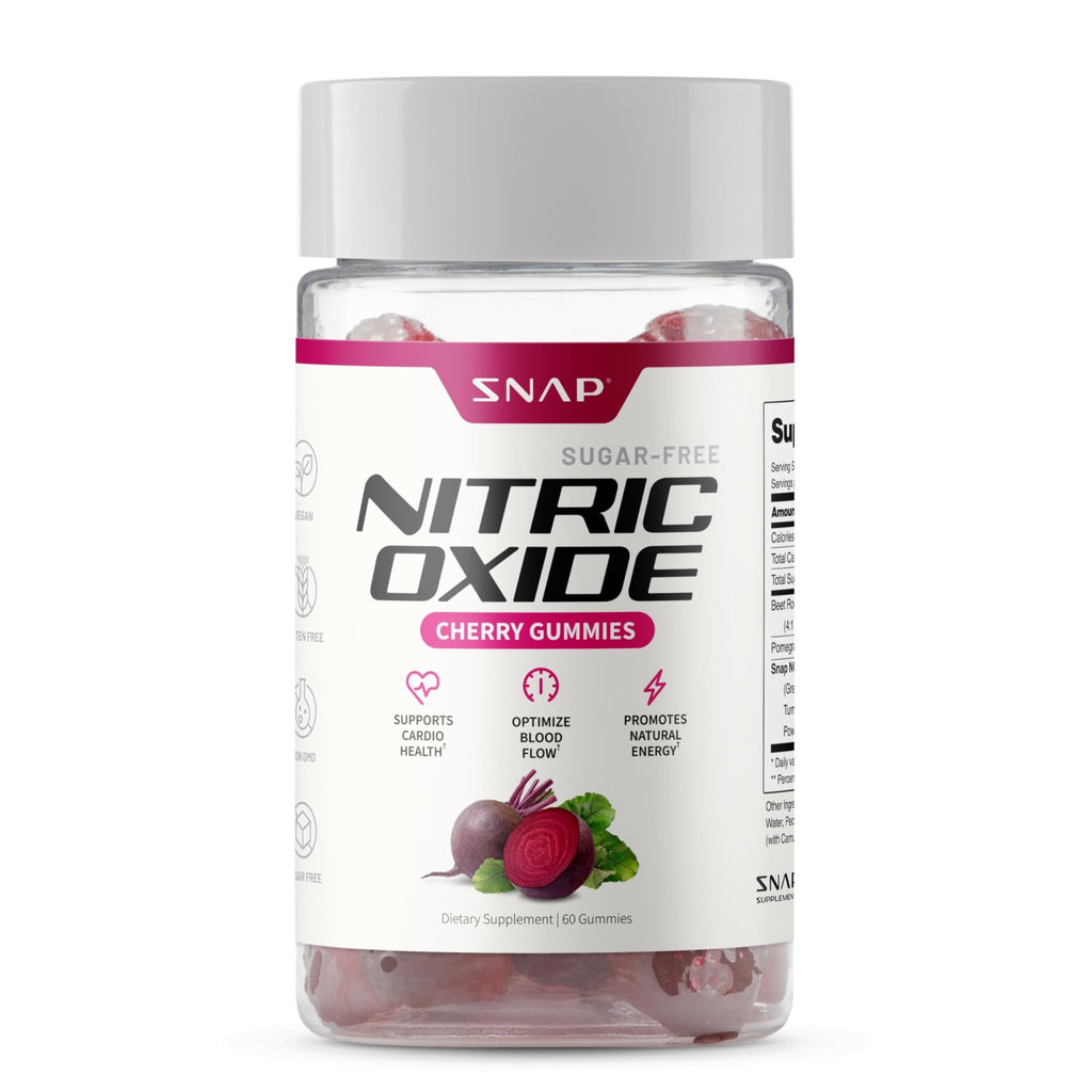 Snap Supplements Nitric Oxide Gummies - Beet Root Extract 300mg, Sugar Free Beetroot Supplement with Pomegranate Powder for Circulation & Natural Energy, 60 Vegan Gummies, Cherry Flavor - TrustMedUSA