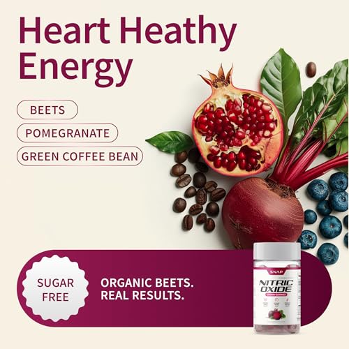 Snap Supplements Nitric Oxide Gummies - Beet Root Extract 300mg, Sugar Free Beetroot Supplement with Pomegranate Powder for Circulation & Natural Energy, 60 Vegan Gummies, Cherry Flavor - TrustMedUSA