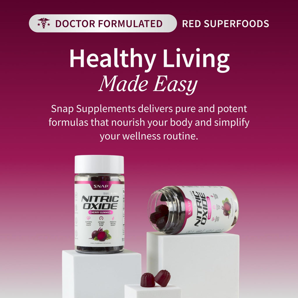 Snap Supplements Nitric Oxide Gummies - Beet Root Extract 300mg, Sugar Free Beetroot Supplement with Pomegranate Powder for Circulation & Natural Energy, 60 Vegan Gummies, Cherry Flavor - TrustMedUSA