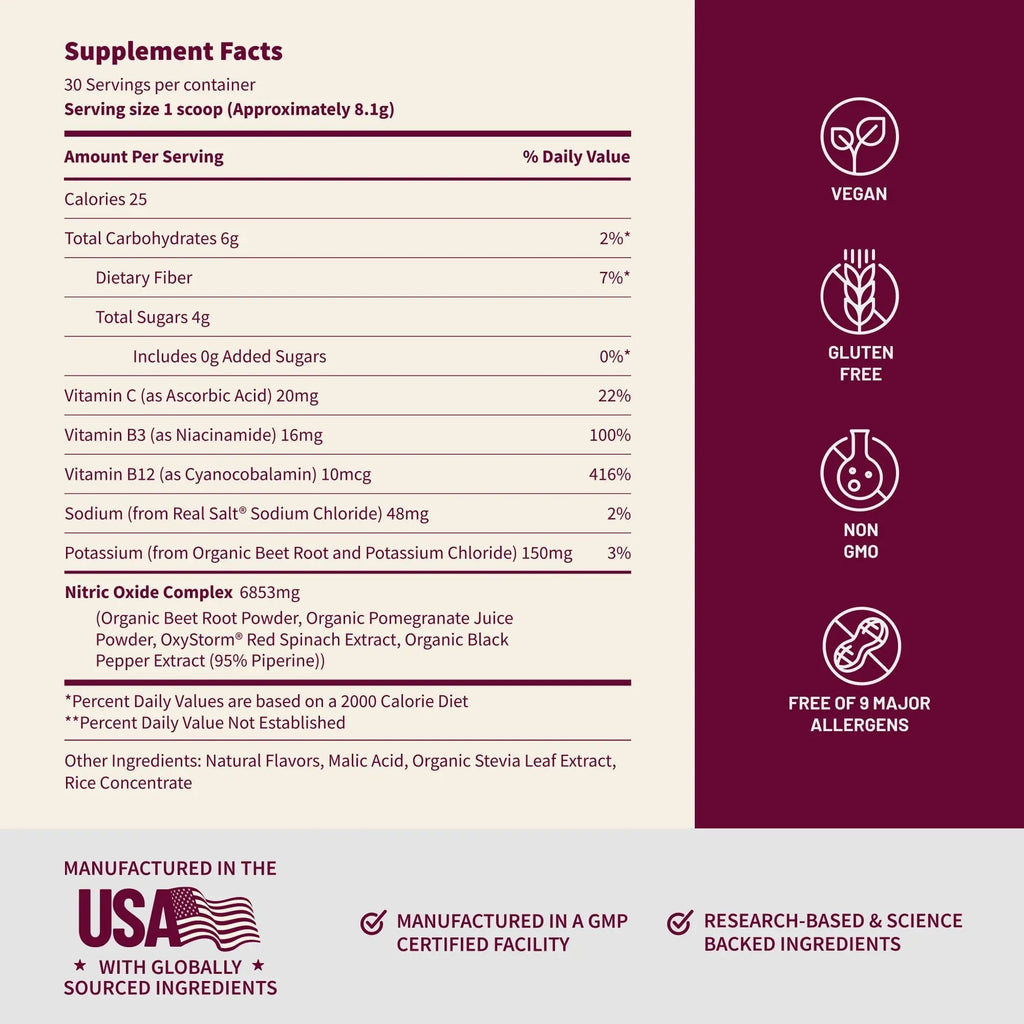Snap Supplements Organic Beet Root Powder Nitric Oxide Supplement for Men & Women, Red Spinach & Pomegranate, Supports Healthy Energy & Blood Pressure Already in Normal Range, 30 Servings, Mixed Berry - TrustMedUSA