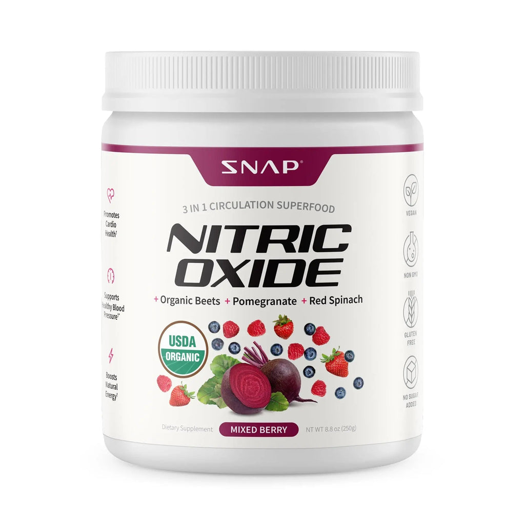Snap Supplements Organic Beet Root Powder Nitric Oxide Supplement for Men & Women, Red Spinach & Pomegranate, Supports Healthy Energy & Blood Pressure Already in Normal Range, 30 Servings, Mixed Berry - TrustMedUSA