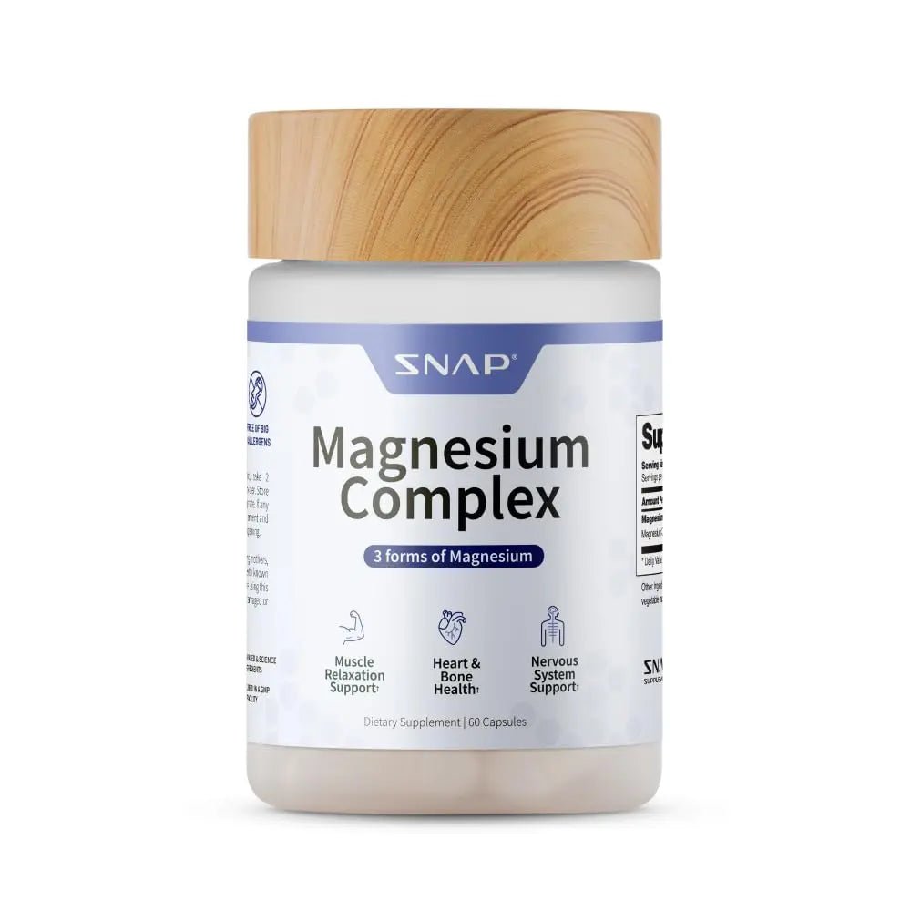 Snap Triple Magnesium Complex for Women & Men for Sleep & Muscle Support – 400mg, 3-in-1 Magnesium Supplement – Bisglycinate, Citrate & Oxide – Chelated for High-Absorption, 60 Vegetarian Capsules - TrustMedUSA