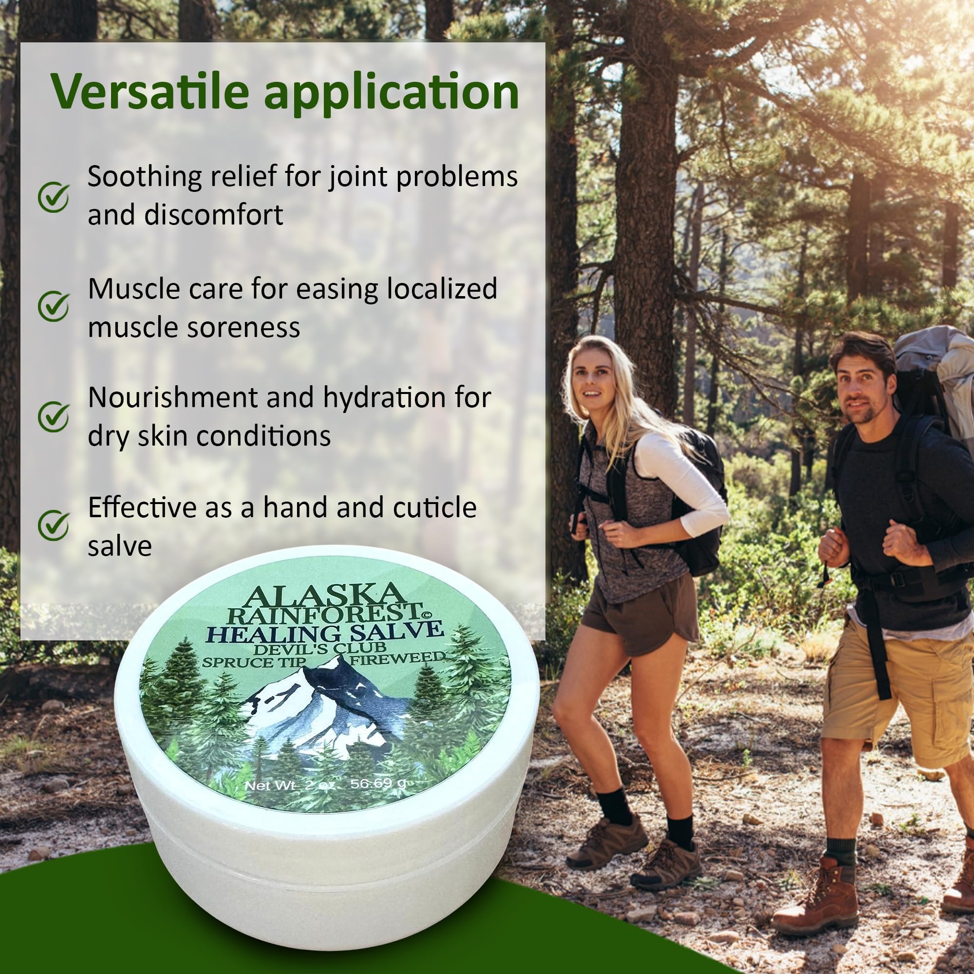 Snowy Summit Alaska Rainforest Salve - Herbal Salve for Dry Skin & Joint Relief - Natural Super Salve for Soothing Skin with Gentle Aroma - Body & Hand Salve - Muscle Rub with Alaskan Devil’s Club Oil - TrustMedUSA