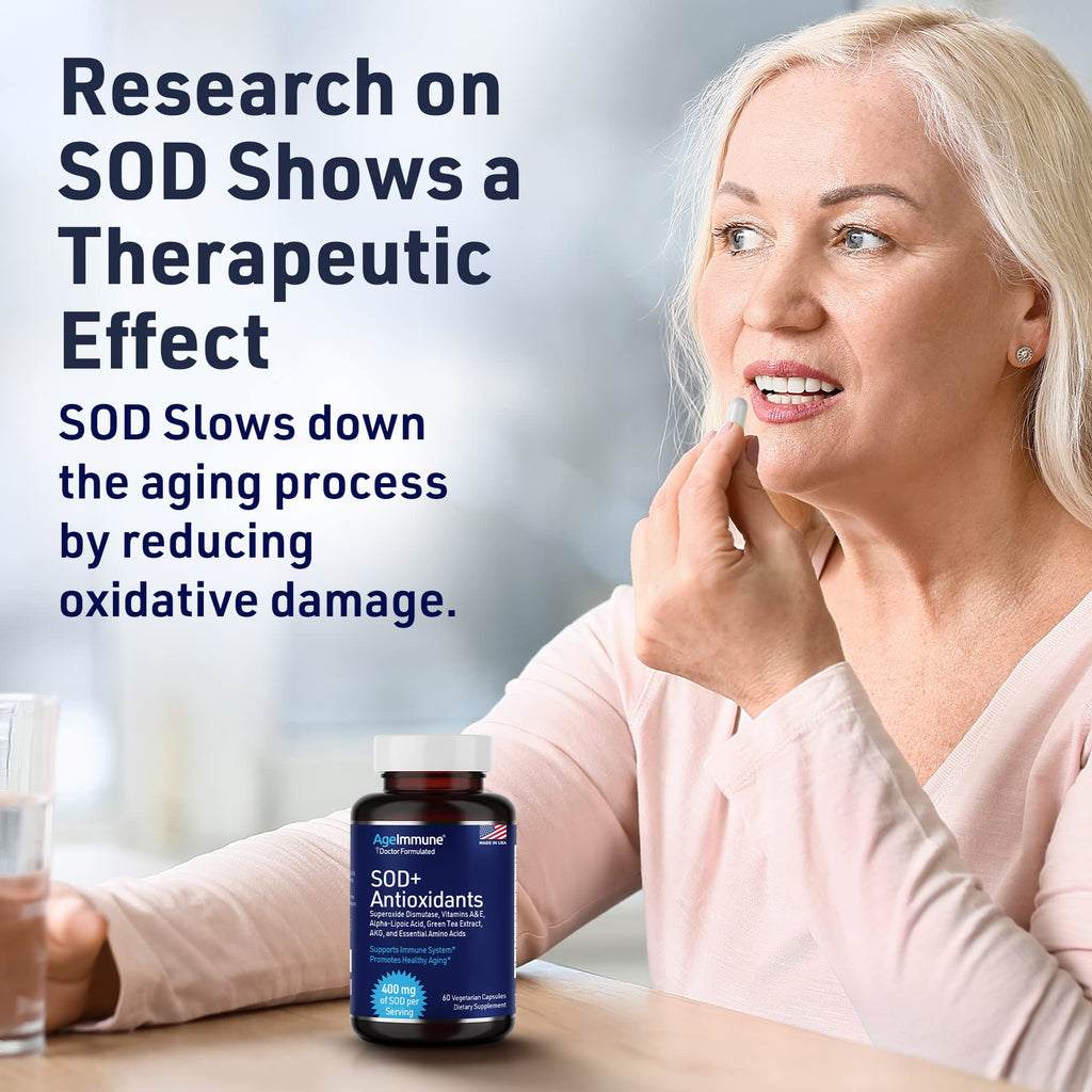 SOD Antioxidants Complex Healthy Aging Supplement - 400mg of Superoxide Dismutase - Alpha Lipoic Acid - L-Arginine -Lysine - AKG - Vitamin A - Vitamin E for Immune Support-60 Capsules - TrustMedUSA