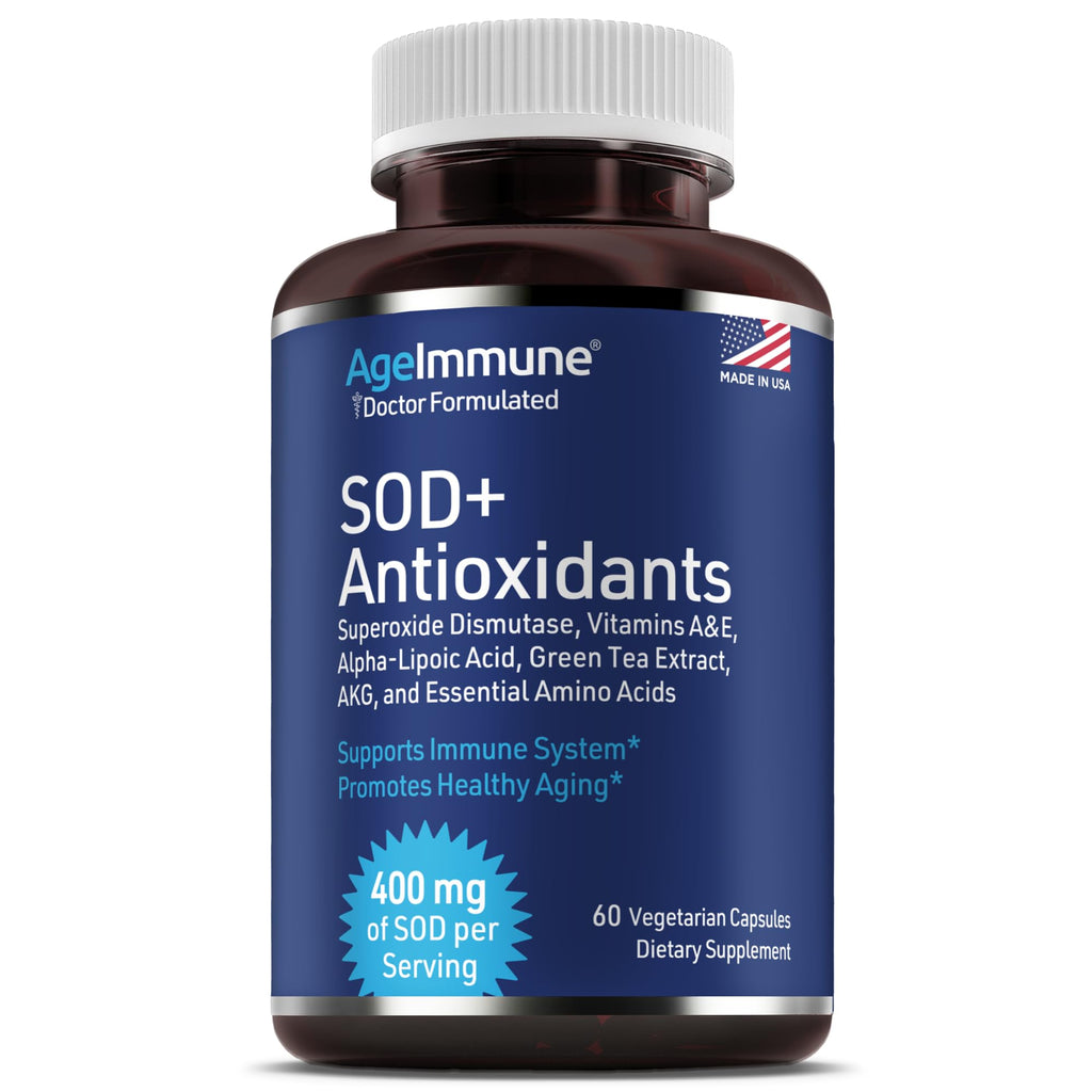 SOD Antioxidants Complex Healthy Aging Supplement - 400mg of Superoxide Dismutase - Alpha Lipoic Acid - L-Arginine -Lysine - AKG - Vitamin A - Vitamin E for Immune Support-60 Capsules - TrustMedUSA