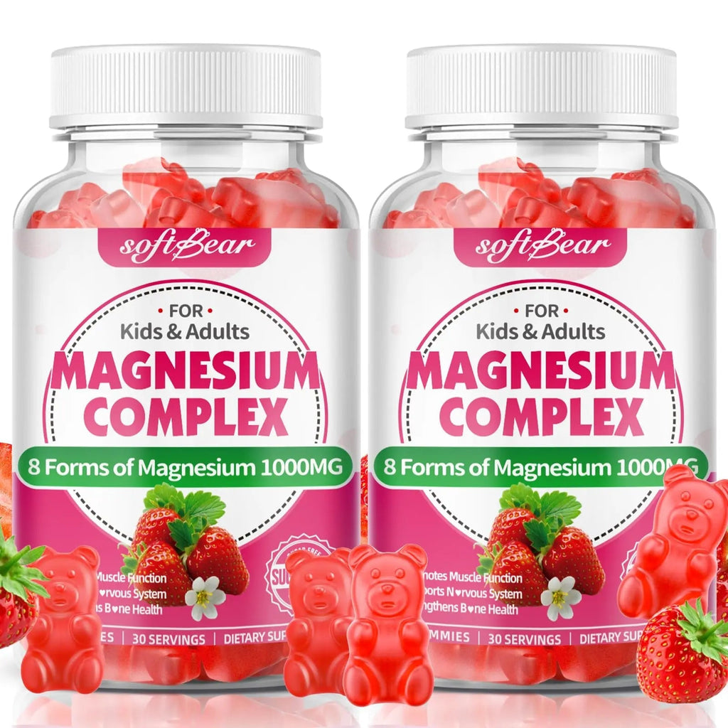softbear Magnesium Complex Gummies for Women & Men & Kids, 8 in 1 Magnesium Complex Supplement 1000mg-Magnesium Glycinate,Citrate,Malate Supports Calm, Zzz, Muscle Cramp, Strawberry Flavor 120 Count - TrustMedUSA