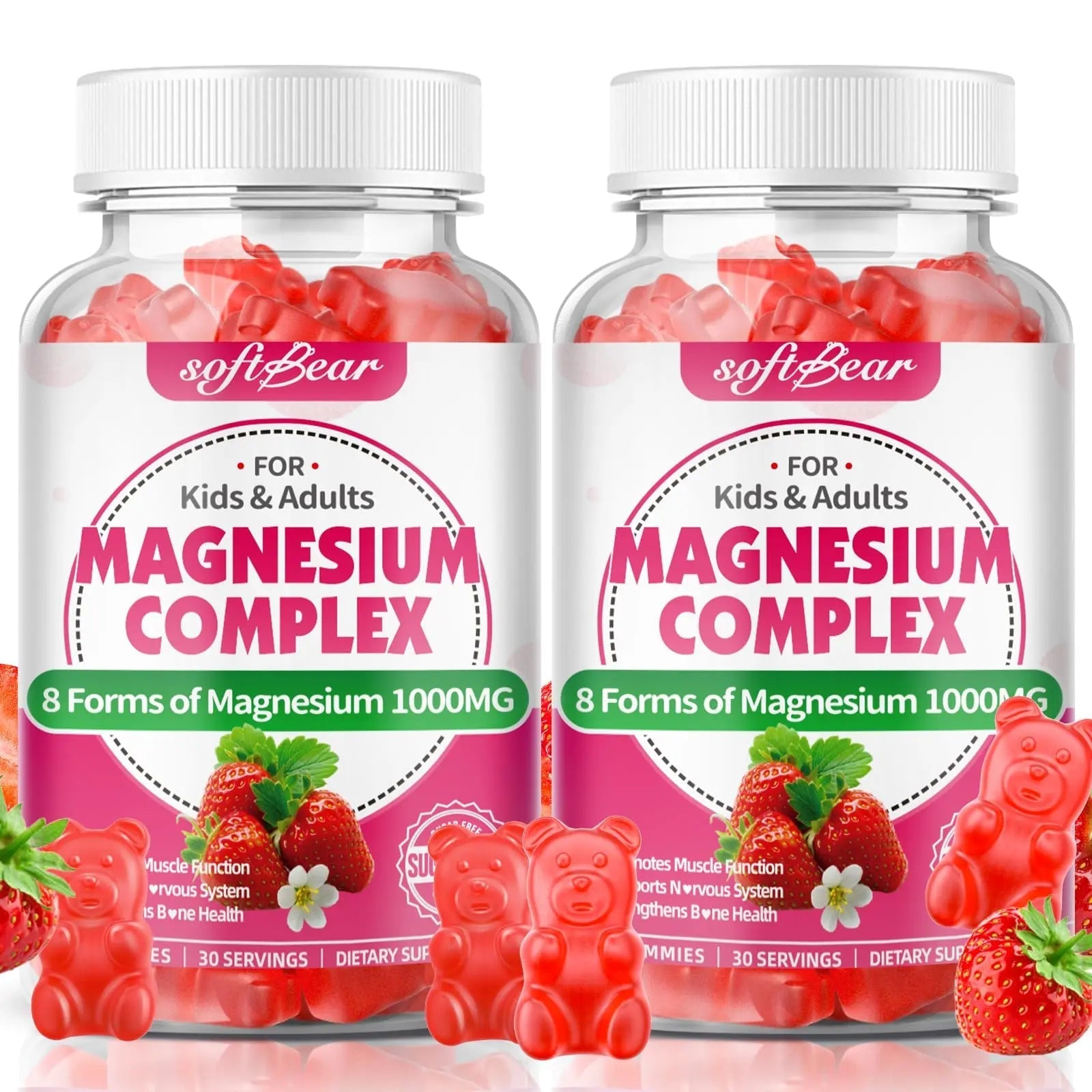 softbear Magnesium Complex Gummies for Women & Men & Kids, 8 in 1 Magnesium Complex Supplement 1000mg-Magnesium Glycinate,Citrate,Malate Supports Calm, Zzz, Muscle Cramp, Strawberry Flavor 120 Count - TrustMedUSA