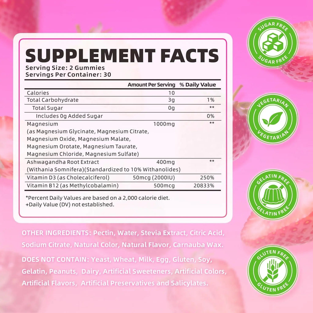 softbear Magnesium Complex Gummies for Women & Men & Kids, 8 in 1 Magnesium Complex Supplement 1000mg-Magnesium Glycinate,Citrate,Malate Supports Calm, Zzz, Muscle Cramp, Strawberry Flavor 120 Count - TrustMedUSA