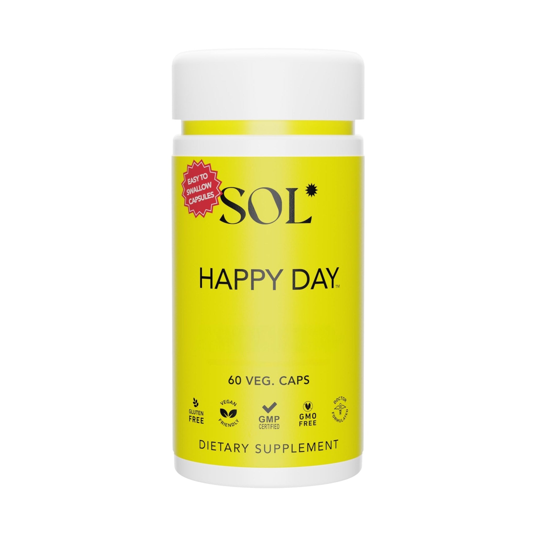 Sol Nutrition Happy Day Supplement: Combining The Natural Herbal Properties of Collective Happiness Bark, Astragalus, and Gingko Biloba to Support a Healthy Lifestyle - 60 Easy to Swallow Capsules - TrustMedUSA