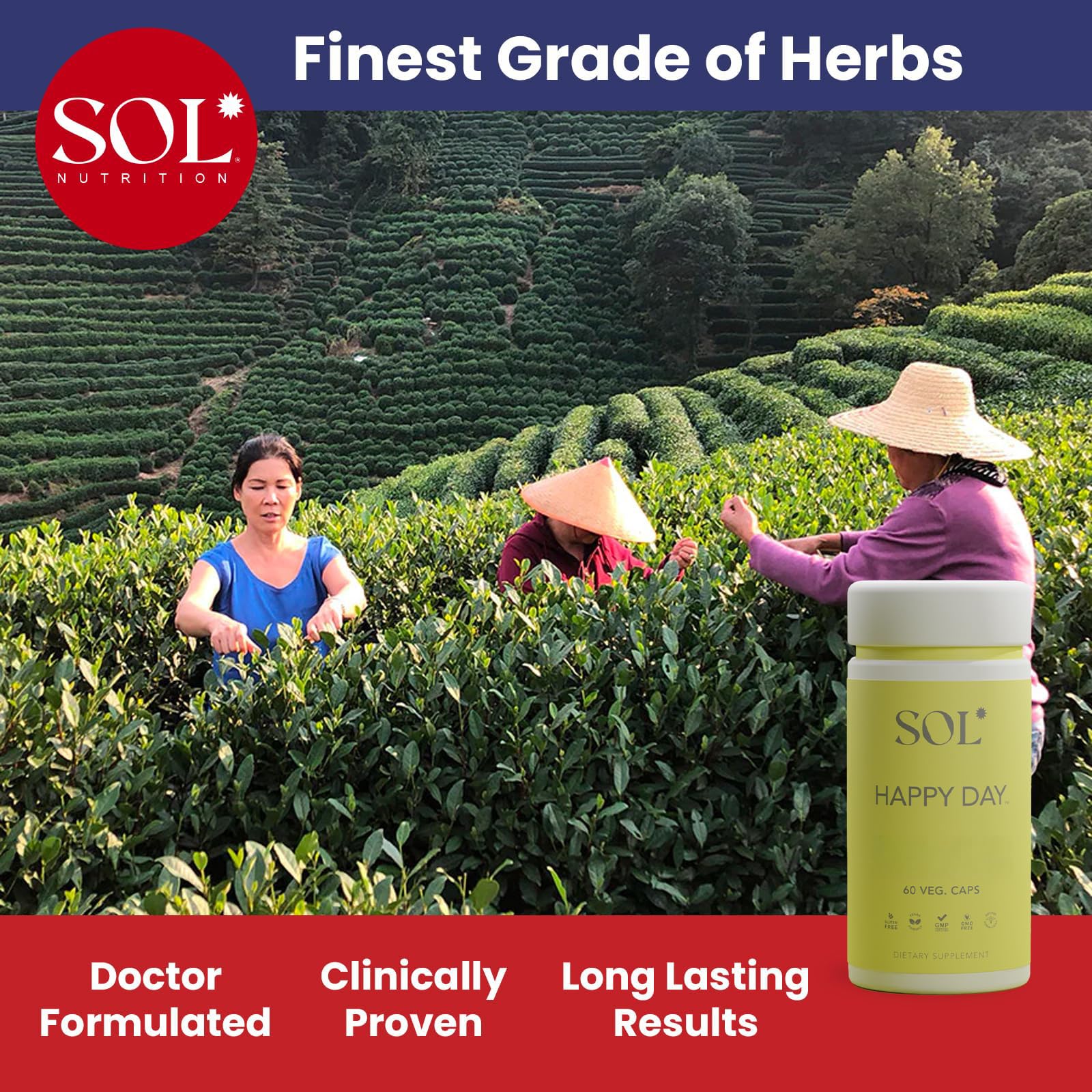 Sol Nutrition Happy Day Supplement: Combining The Natural Herbal Properties of Collective Happiness Bark, Astragalus, and Gingko Biloba to Support a Healthy Lifestyle - 60 Easy to Swallow Capsules - TrustMedUSA