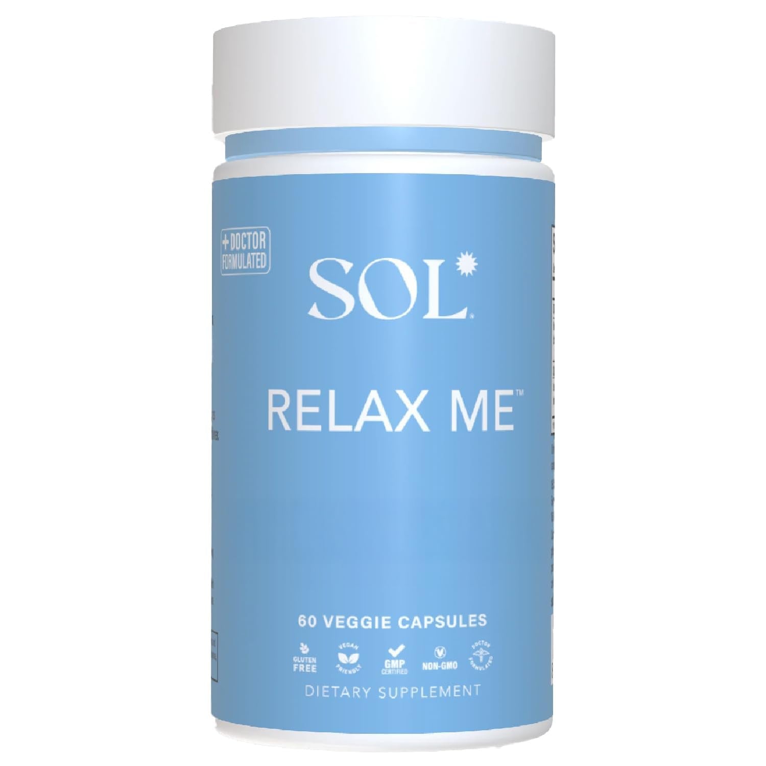 Sol Nutrition Relax Me - Natural Calming Relief for Stress, Tension, & Worry - 15x More Effective - Support Mood, Relax the Mind & Body - Supplements for Adults - Non-Drowsy - 60 Vegetarian Capsules - TrustMedUSA