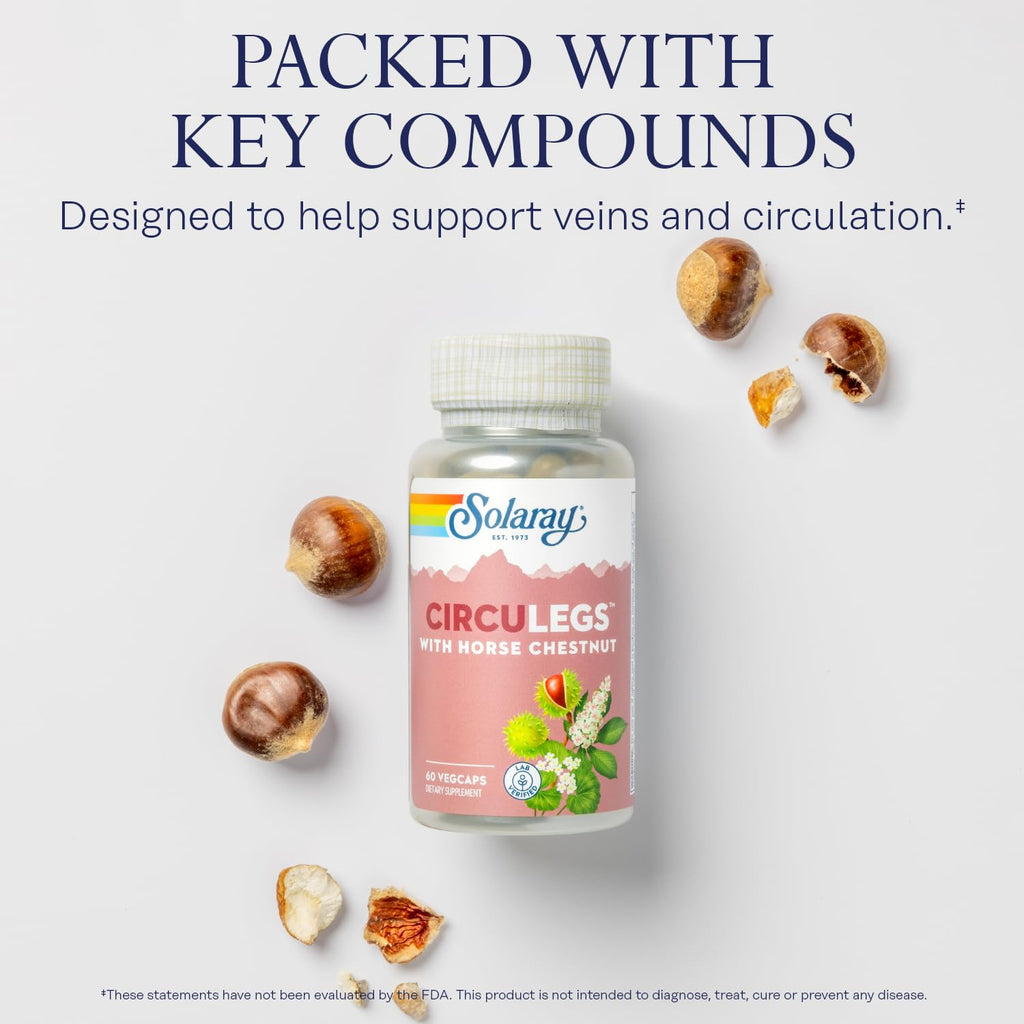 SOLARAY Circulegs - Herbal Supplements for Wellness Support w/Horse Chestnut Extract and Vitamin C, Plus Gotu Kola, Flavonoids, Hesperidin Blend - Vegan, Gluten Free, 60-Day Guarantee - 30 Servings - TrustMedUSA