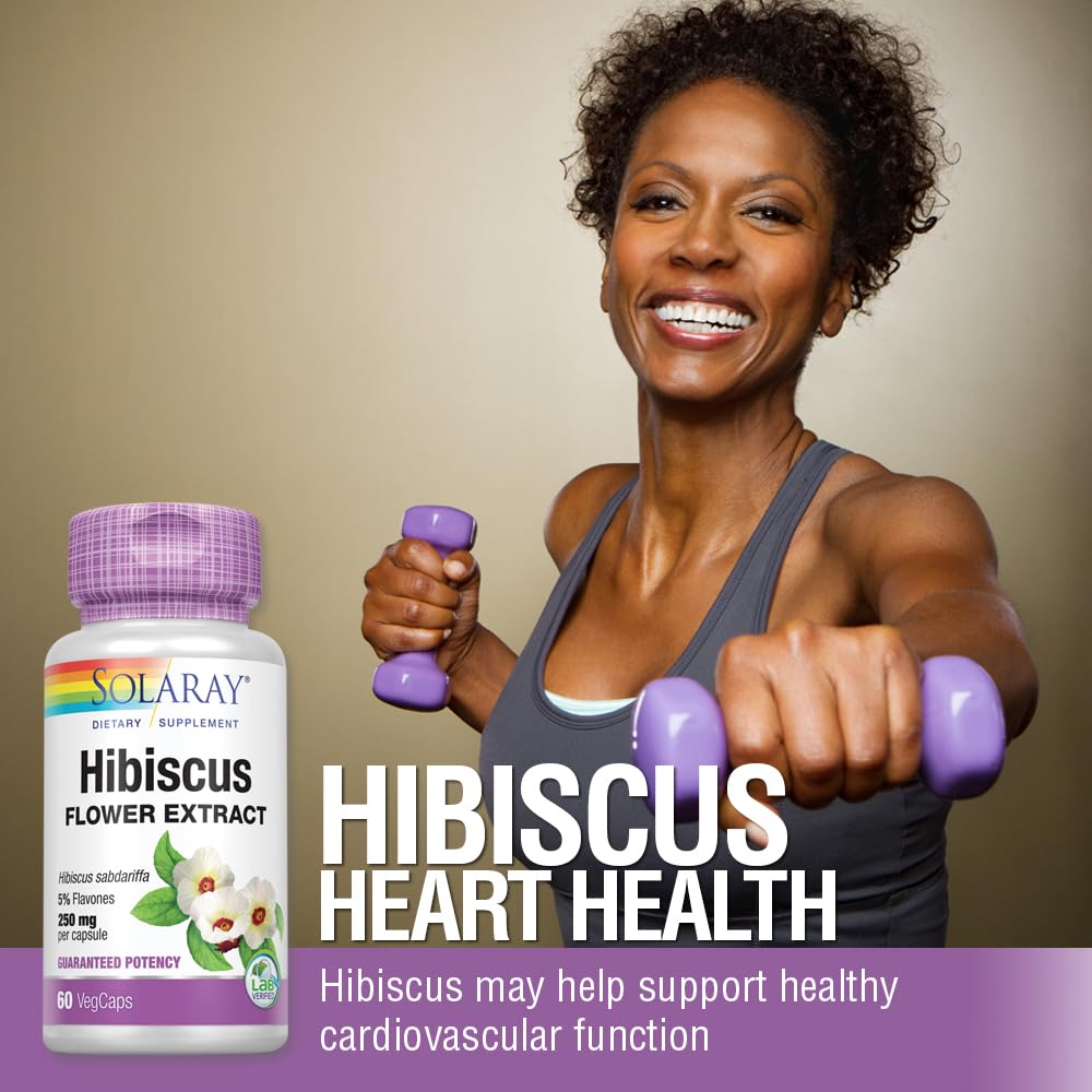 SOLARAY Hibiscus Flower Extract Sabdariffa Supplement - 250 mg, Healthy Cardiovascular Function Support for Men and Women, Non-GMO, Vegan Capsules - 60 Count VegCaps - TrustMedUSA