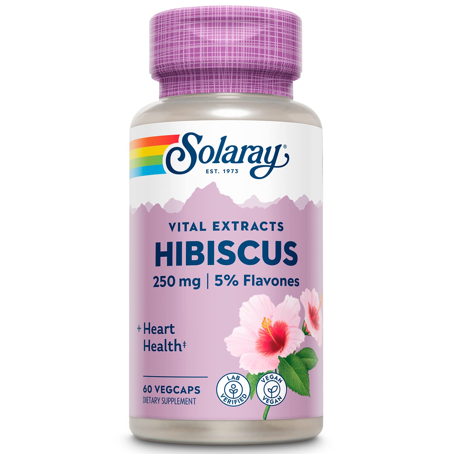 SOLARAY Hibiscus Flower Extract Sabdariffa Supplement - 250 mg, Healthy Cardiovascular Function Support for Men and Women, Non-GMO, Vegan Capsules - 60 Count VegCaps - TrustMedUSA