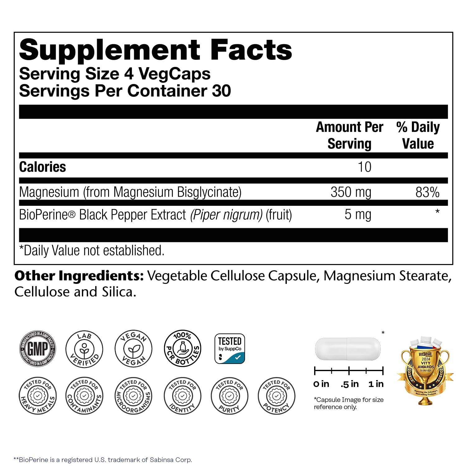 SOLARAY Magnesium Glycinate Capsules, Chelated Magnesium Bisglycinate w/BioPerine, Higher Absorption Magnesium Supplement - Bones, Muscles, - TrustMedUSA