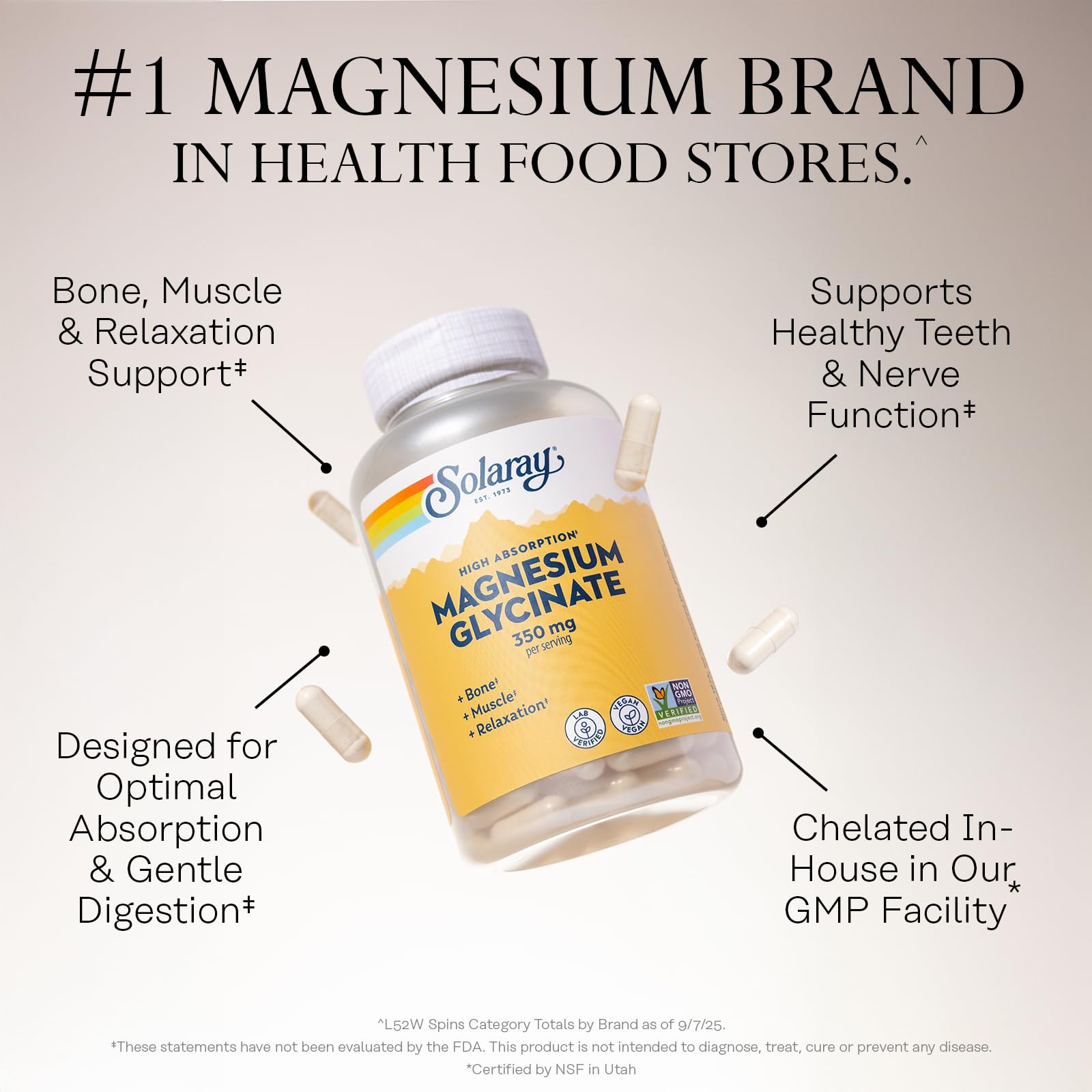 SOLARAY Magnesium Glycinate Capsules, Chelated Magnesium Bisglycinate w/BioPerine, Higher Absorption Magnesium Supplement - Bones, Muscles, - TrustMedUSA