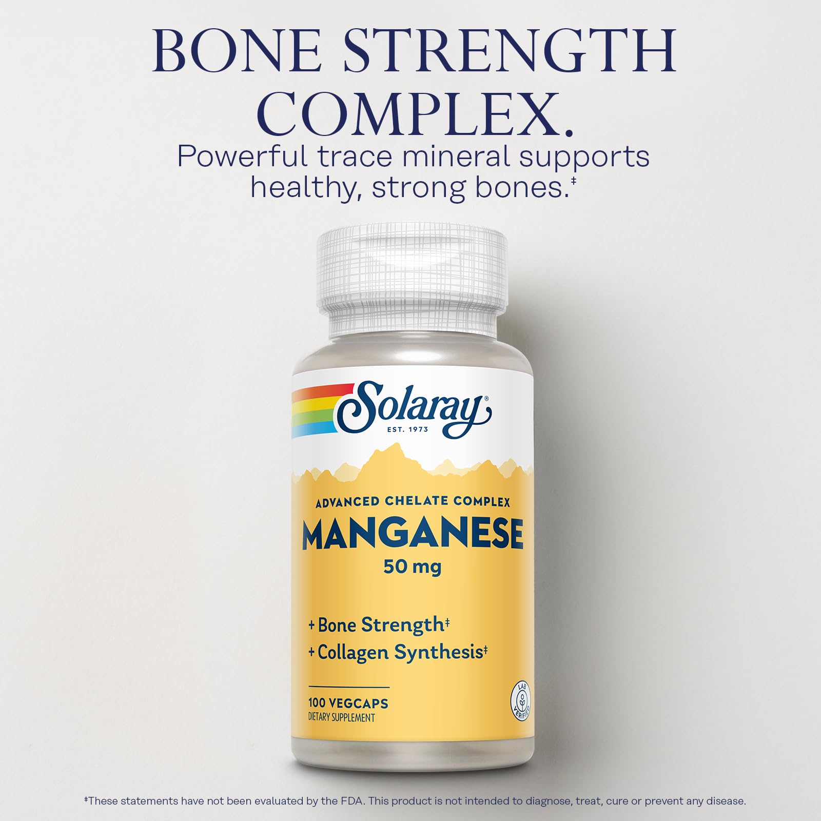 SOLARAY Manganese Supplement 50 mg - Essential Trace Minerals - Advanced Trace Mineral Supplements for Bone Strength and Bone Health Support - Lab Verified, 60-Day Guarantee, 100 Servings, 100 VegCaps - TrustMedUSA