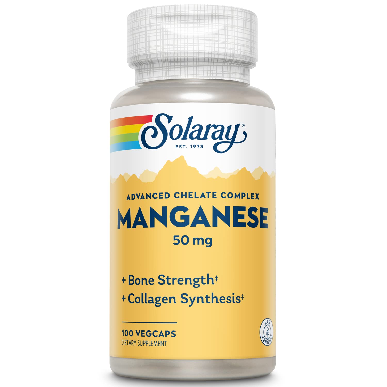 SOLARAY Manganese Supplement 50 mg - Essential Trace Minerals - Advanced Trace Mineral Supplements for Bone Strength and Bone Health Support - Lab Verified, 60-Day Guarantee, 100 Servings, 100 VegCaps - TrustMedUSA
