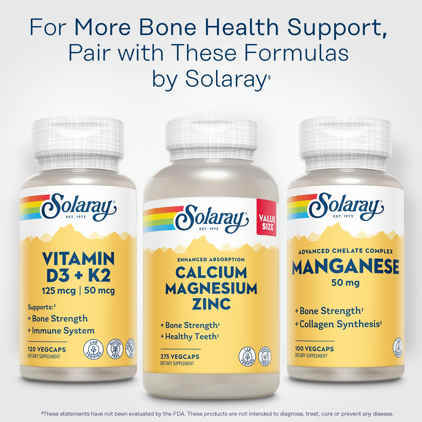 SOLARAY Manganese Supplement 50 mg - Essential Trace Minerals - Advanced Trace Mineral Supplements for Bone Strength and Bone Health Support - Lab Verified, 60-Day Guarantee, 100 Servings, 100 VegCaps - TrustMedUSA