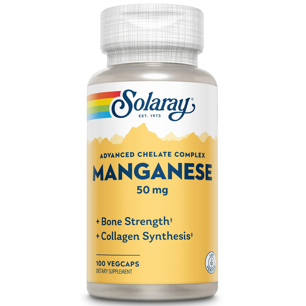 SOLARAY Manganese Supplement 50 mg - Essential Trace Minerals - Advanced Trace Mineral Supplements for Bone Strength and Bone Health Support - Lab Verified, 60-Day Guarantee, 100 Servings, 100 VegCaps - TrustMedUSA