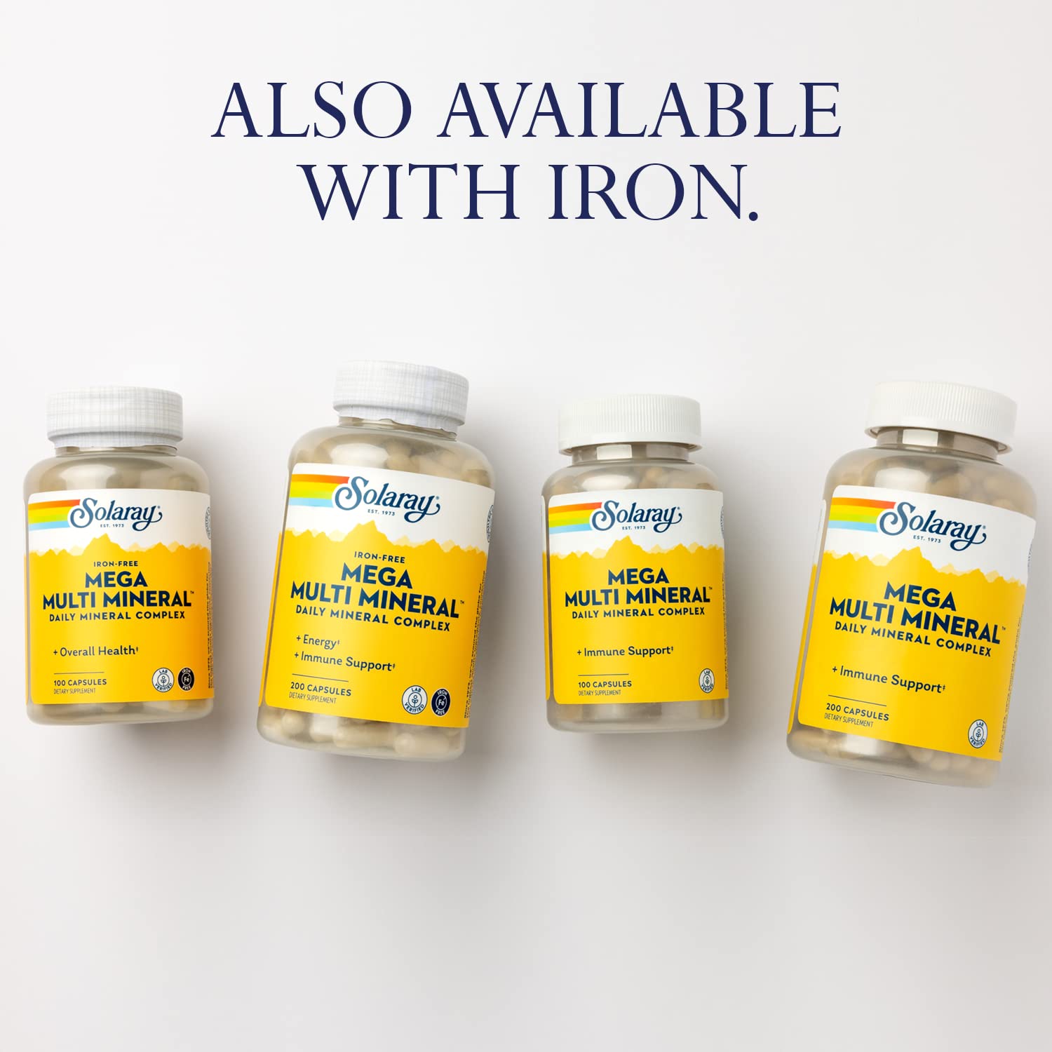 SOLARAY Mega Multi Mineral, Iron Free - Daily Mineral Supplement w/Trace Minerals, Electrolytes, Calcium, Magnesium, Zinc, Selenium, Boron -Cellular Energy, Immune Support, 60-Day Guarantee, 50 Serv - TrustMedUSA