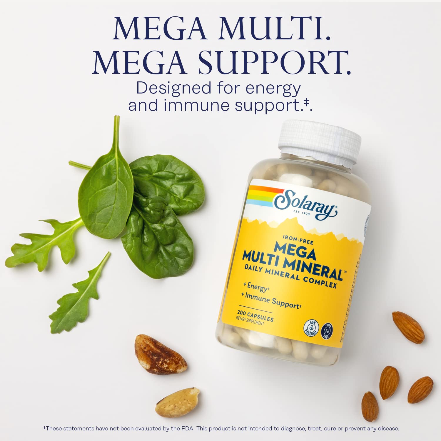 SOLARAY Mega Multi Mineral, Iron Free - Daily Mineral Supplement w/Trace Minerals, Electrolytes, Calcium, Magnesium, Zinc, Selenium, Boron -Cellular Energy, Immune Support, 60-Day Guarantee, 50 Serv - TrustMedUSA