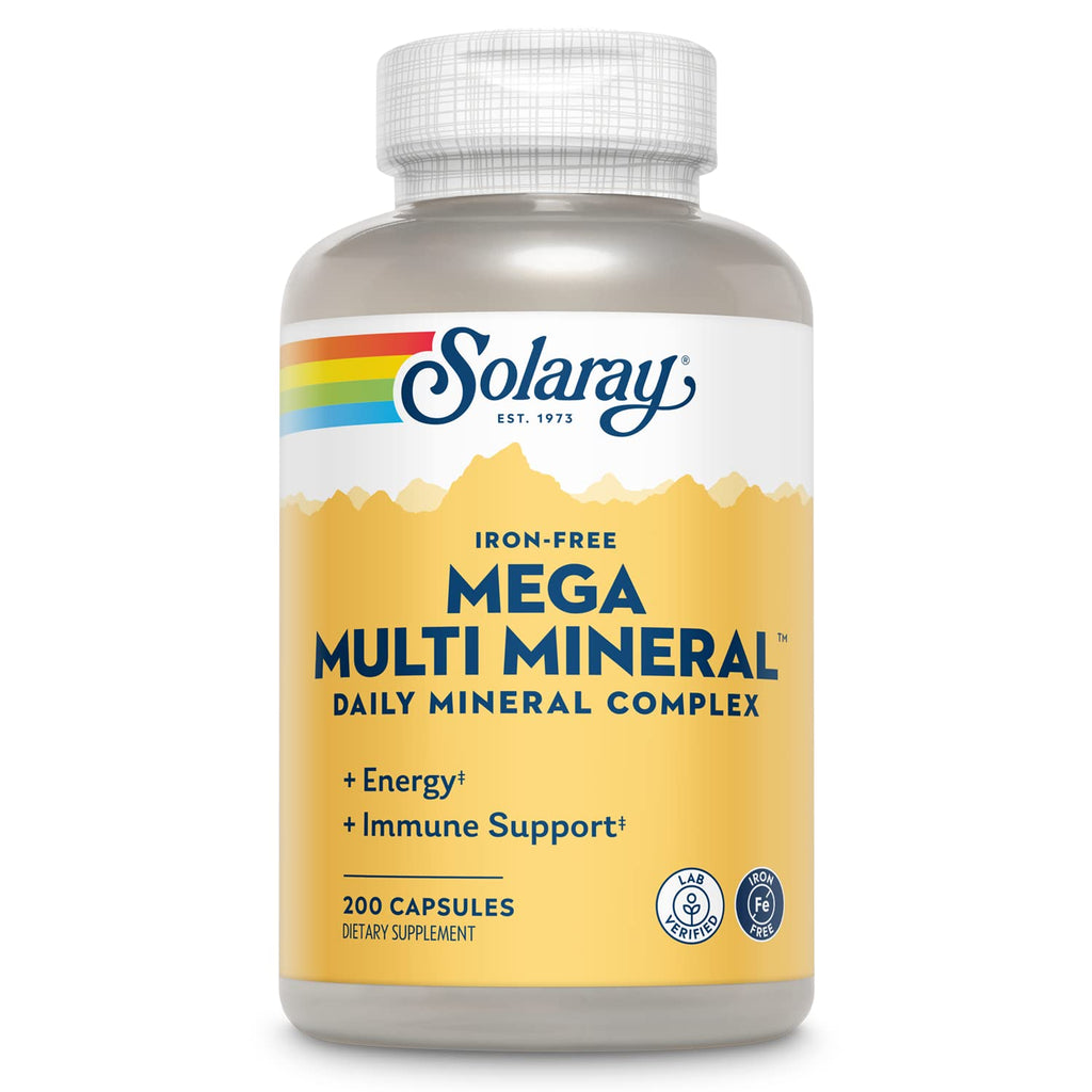 SOLARAY Mega Multi Mineral, Iron Free - Daily Mineral Supplement w/Trace Minerals, Electrolytes, Calcium, Magnesium, Zinc, Selenium, Boron -Cellular Energy, Immune Support, 60-Day Guarantee, 50 Serv - TrustMedUSA