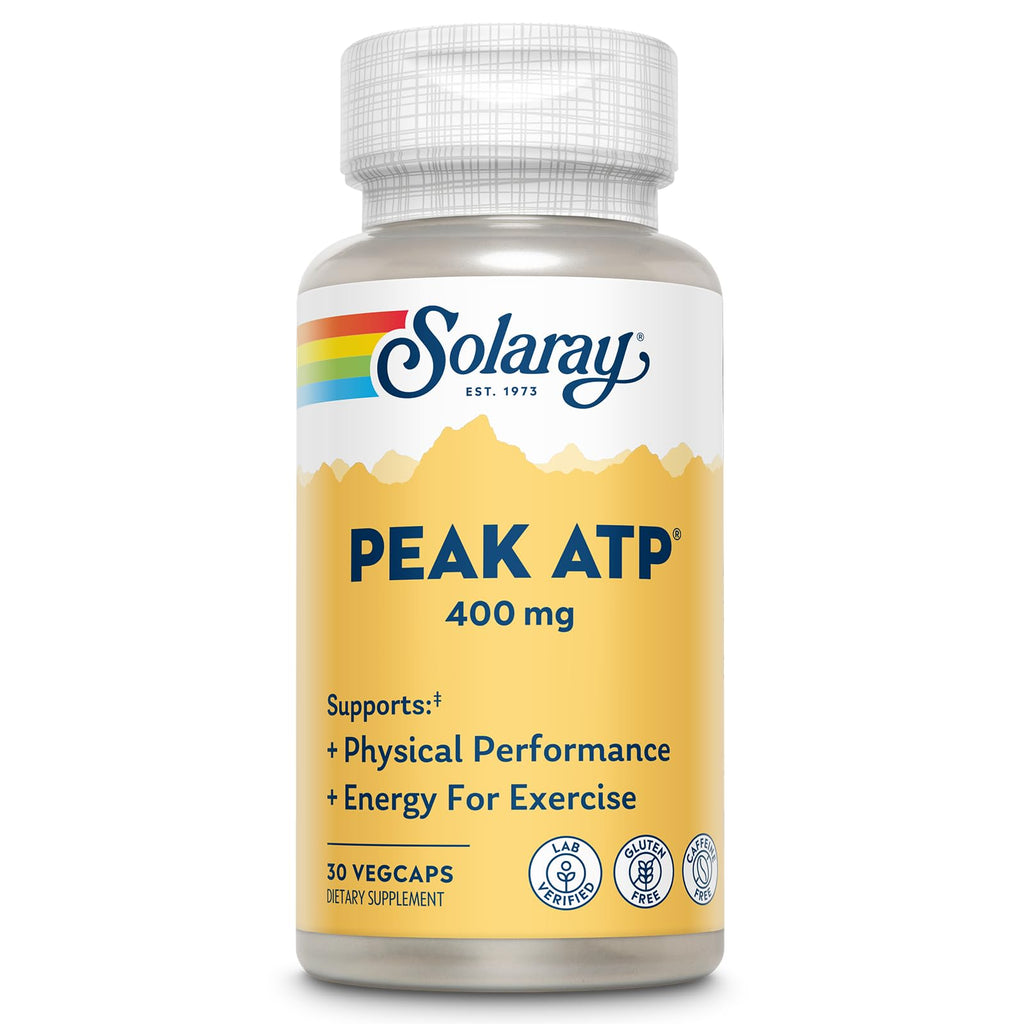 SOLARAY Peak ATP 400 mg - Physical Performance and Exercise Energy Supplements - Stim Free Pre Workout Pills - No Caffeine or Gluten - Lab Verified - 60-Day Guarantee - 30 Servings, 30 VegCaps - TrustMedUSA