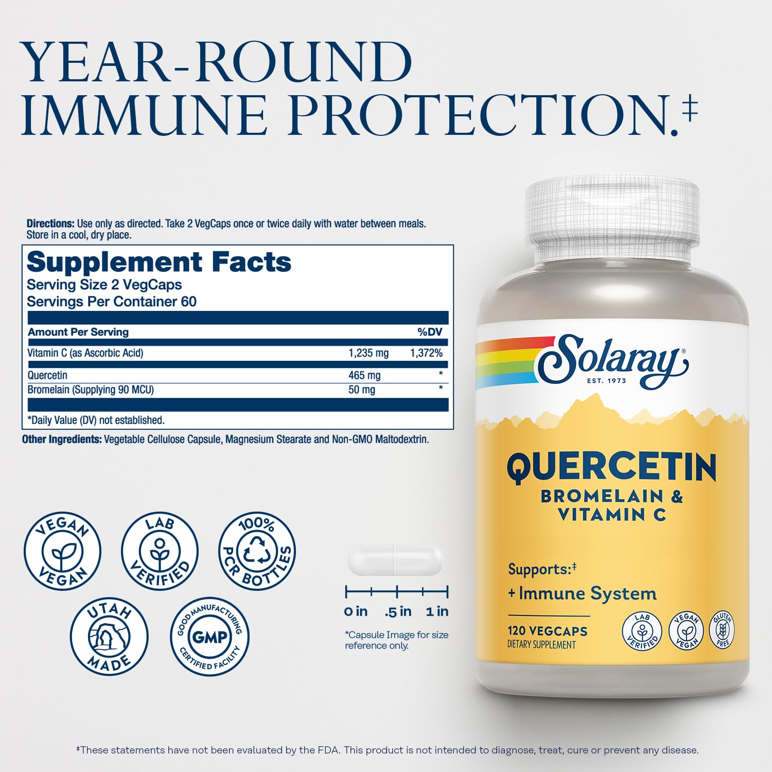 SOLARAY QBC Plex | Quercetin & Bromelain Plus Vitamin C | Year Round Immune Function & Respiratory Health Support | Non-GMO & Vegan | 120 VegCaps - TrustMedUSA