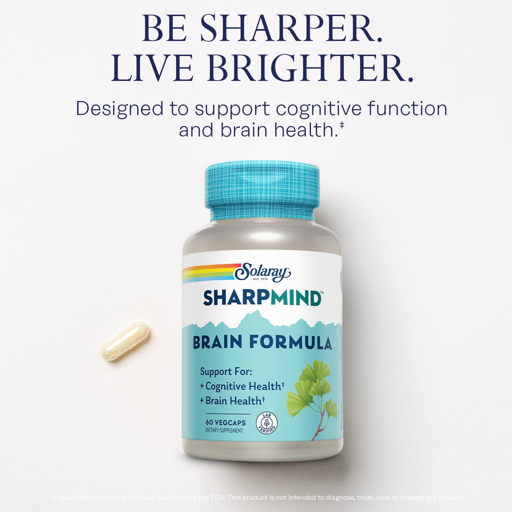 SOLARAY SharpMind Brain Support Formula - Nootropic Brain Supplements - Cognitive and Brain Health Support with Ginkgo Biloba - 60-Day Guarantee, 60 Servings, 60 VegCaps - TrustMedUSA