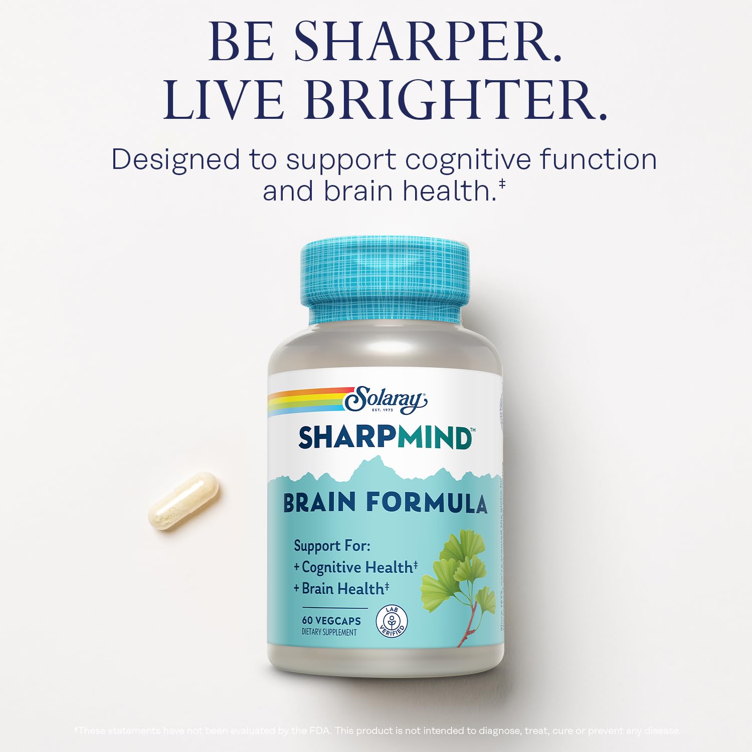SOLARAY SharpMind Brain Support Formula - Nootropic Brain Supplements - Cognitive and Brain Health Support with Ginkgo Biloba - 60-Day Guarantee, 60 Servings, 60 VegCaps - TrustMedUSA
