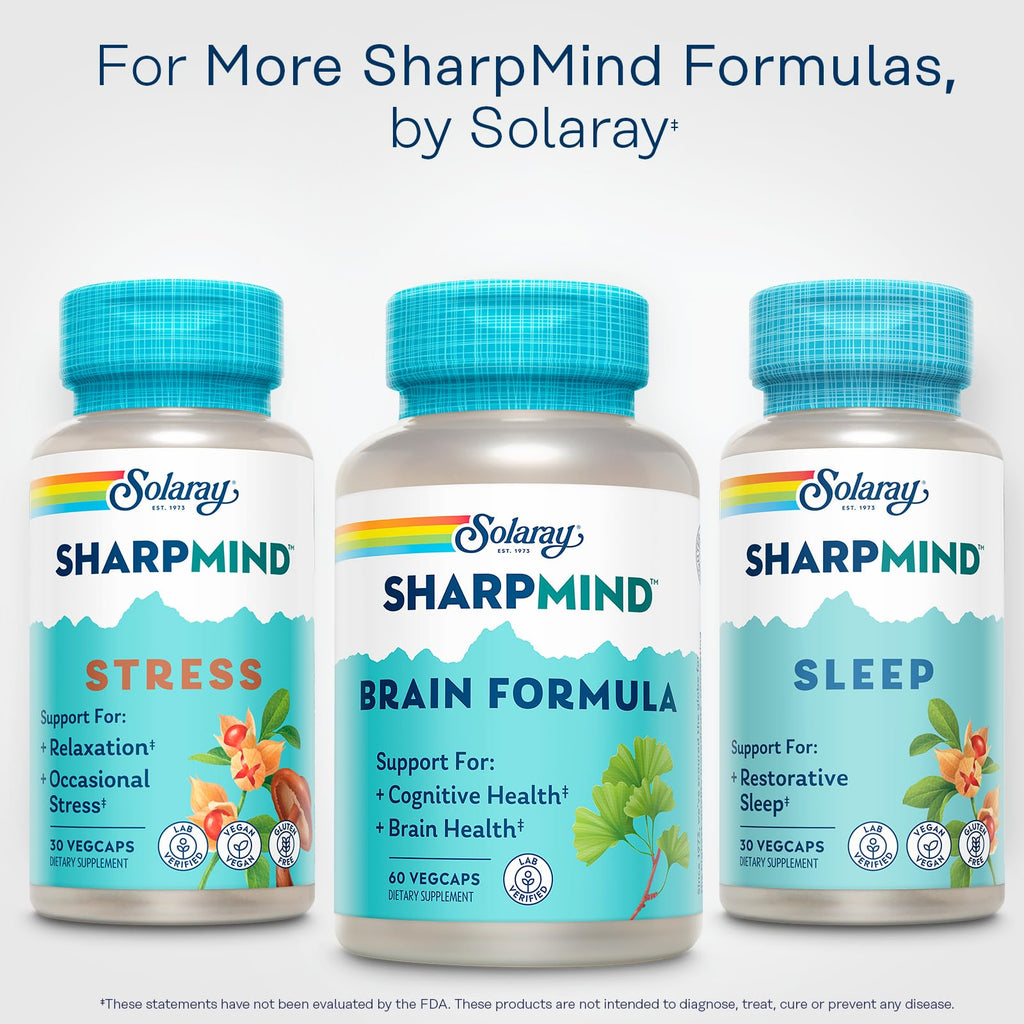SOLARAY SharpMind Brain Support Formula - Nootropic Brain Supplements - Cognitive and Brain Health Support with Ginkgo Biloba - 60-Day Guarantee, 60 Servings, 60 VegCaps - TrustMedUSA