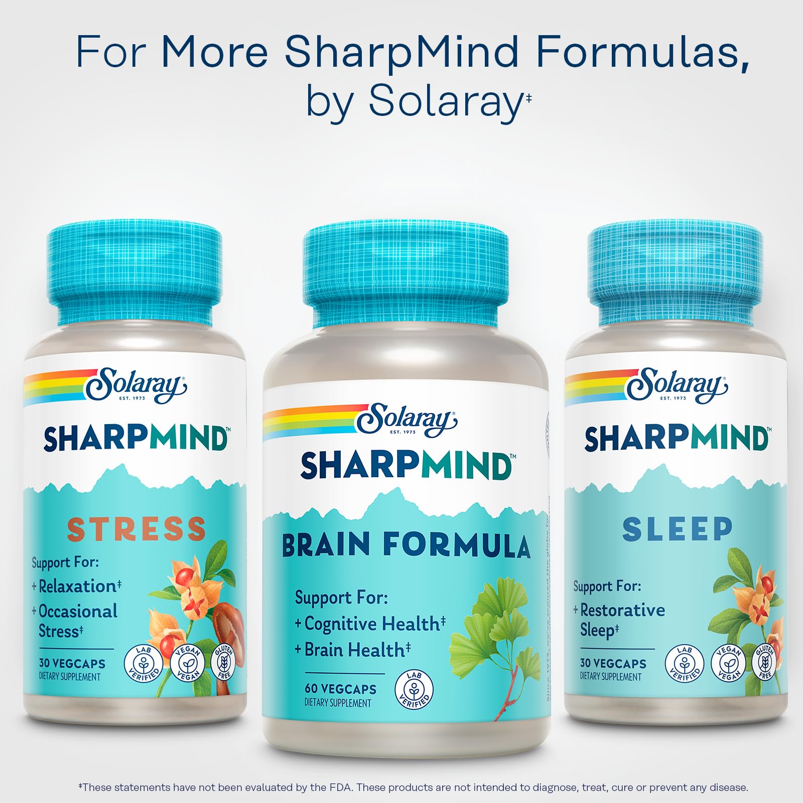 SOLARAY SharpMind Brain Support Formula - Nootropic Brain Supplements - Cognitive and Brain Health Support with Ginkgo Biloba - 60-Day Guarantee, 60 Servings, 60 VegCaps - TrustMedUSA