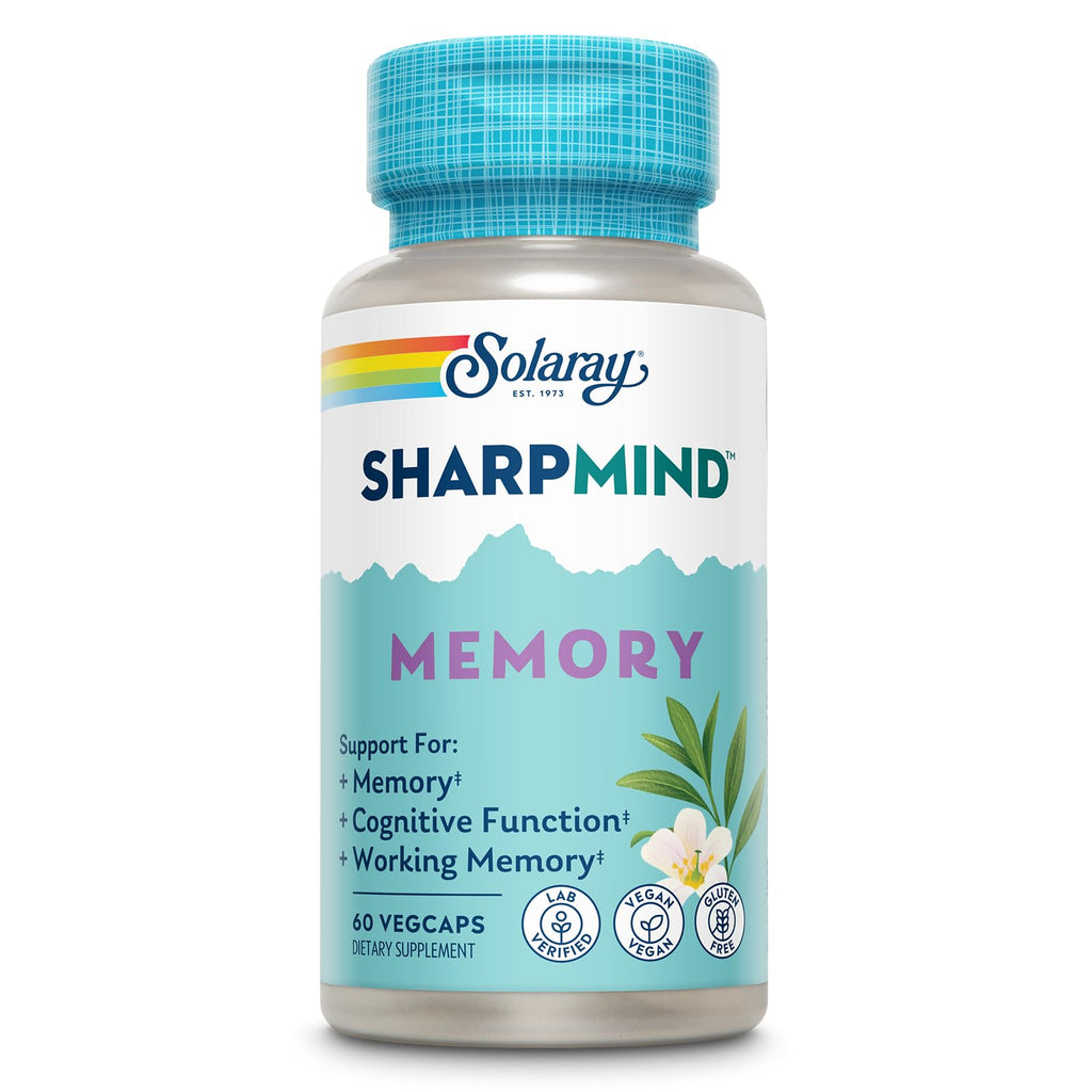 SOLARAY SharpMind Memory Formula - Brain Supplements for Memory and Focus - Cognivia, Gotu Kola & Chaga Mushroom Supplement - Ginkgo Biloba Alternative - 60-Day Guarantee - 30 Servings, 60 VegCaps - TrustMedUSA