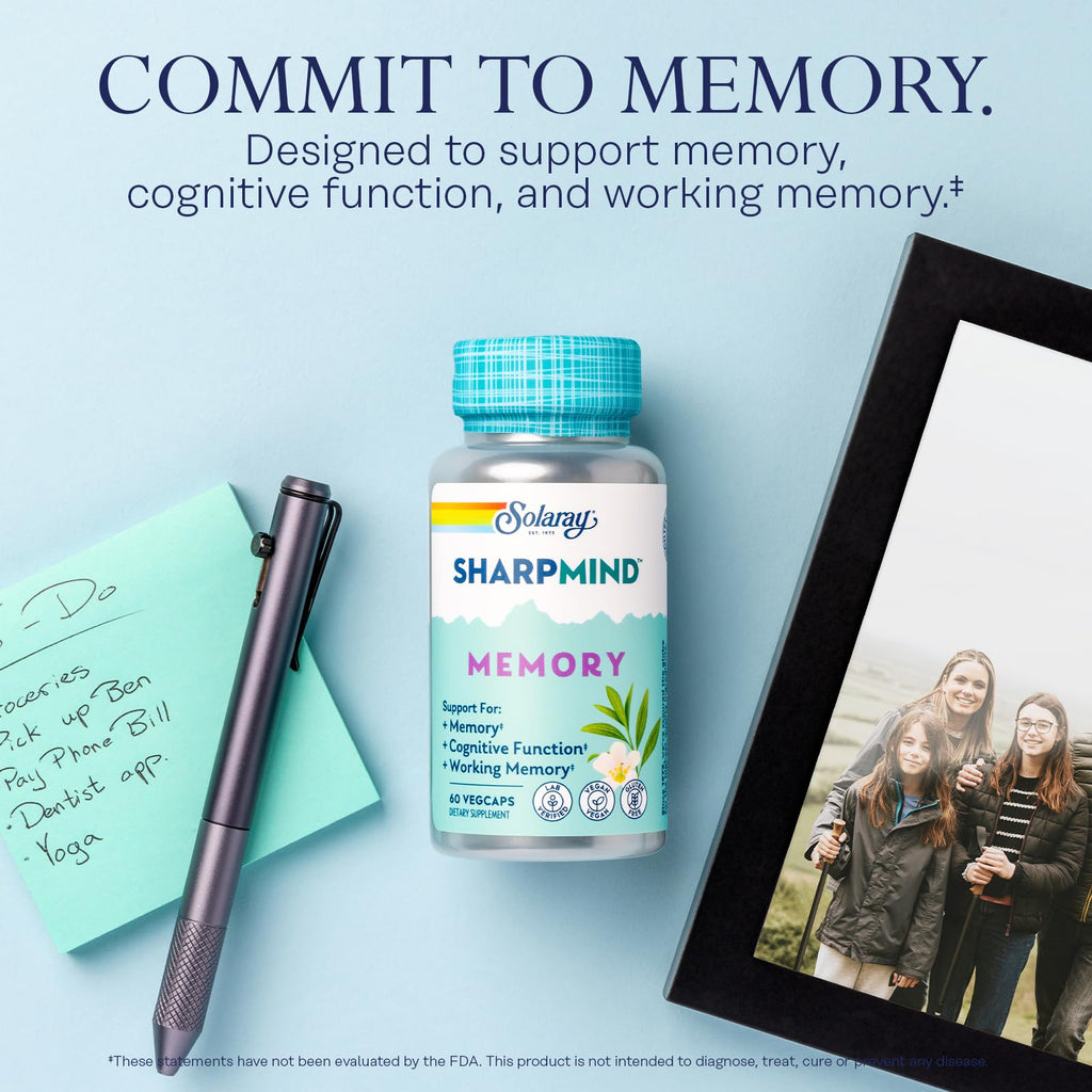 SOLARAY SharpMind Memory Formula - Brain Supplements for Memory and Focus - Cognivia, Gotu Kola & Chaga Mushroom Supplement - Ginkgo Biloba Alternative - 60-Day Guarantee - 30 Servings, 60 VegCaps - TrustMedUSA