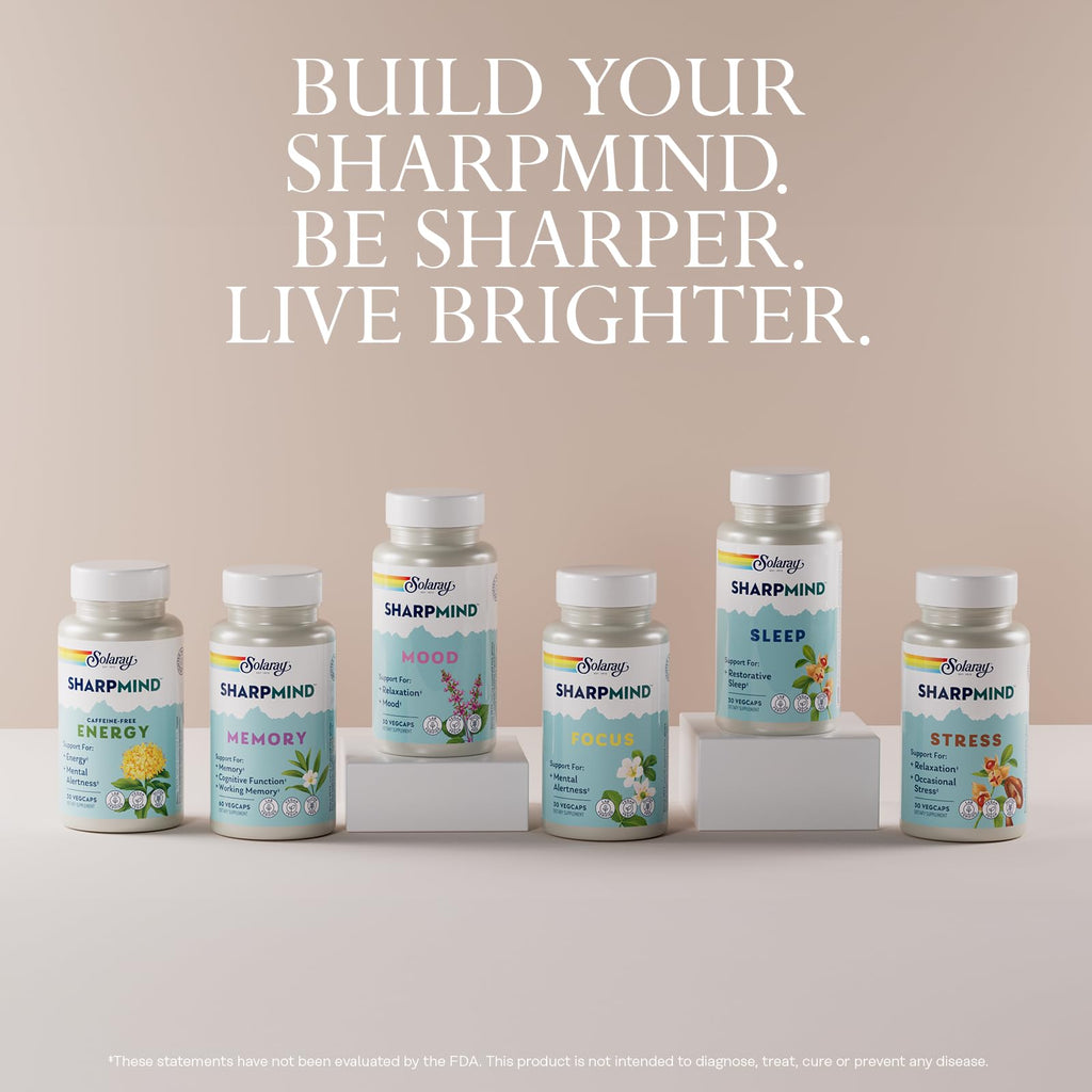 SOLARAY SharpMind Memory Formula - Brain Supplements for Memory and Focus - Cognivia, Gotu Kola & Chaga Mushroom Supplement - Ginkgo Biloba Alternative - 60-Day Guarantee - 30 Servings, 60 VegCaps - TrustMedUSA