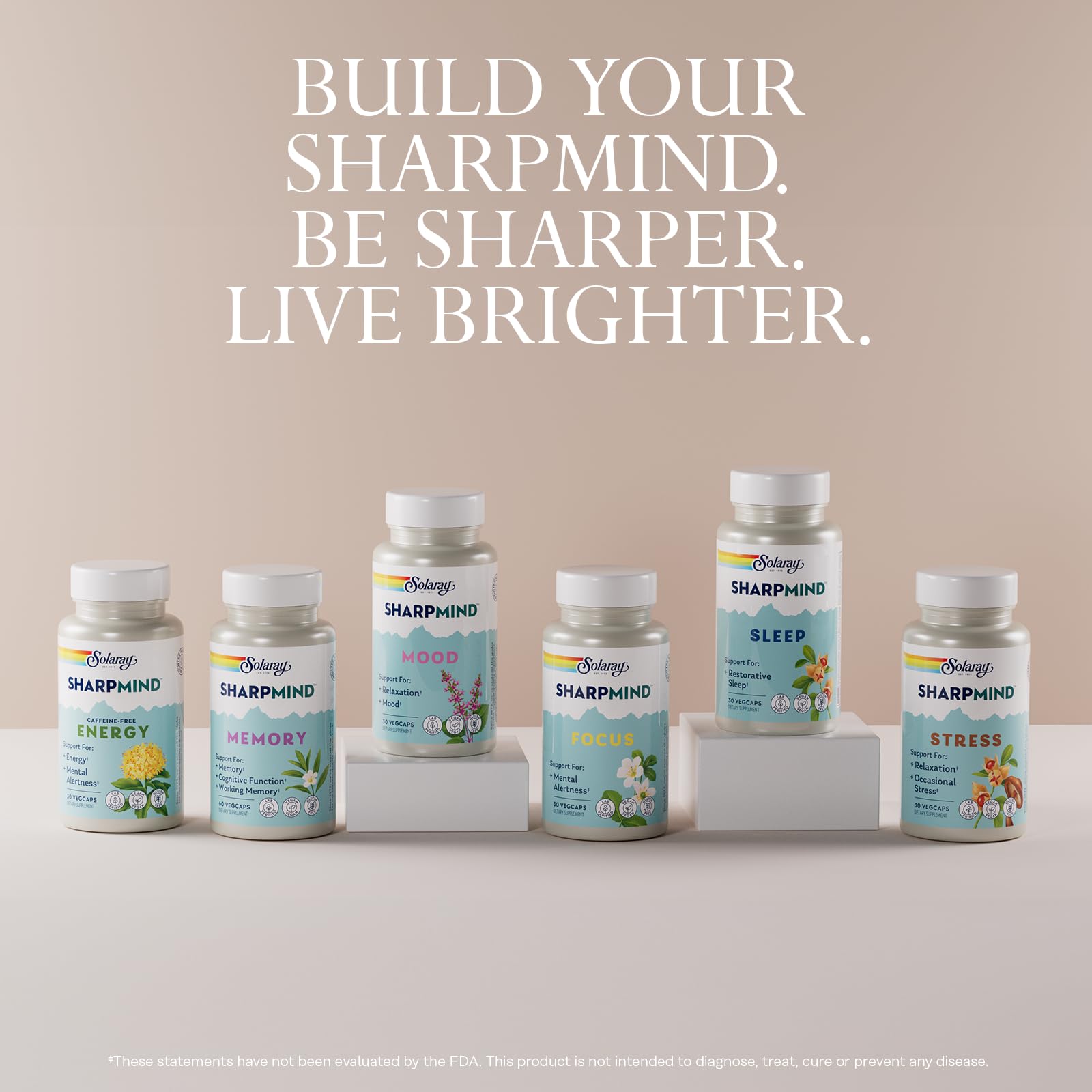 SOLARAY SharpMind Memory Formula - Brain Supplements for Memory and Focus - Cognivia, Gotu Kola & Chaga Mushroom Supplement - Ginkgo Biloba Alternative - 60-Day Guarantee - 30 Servings, 60 VegCaps - TrustMedUSA