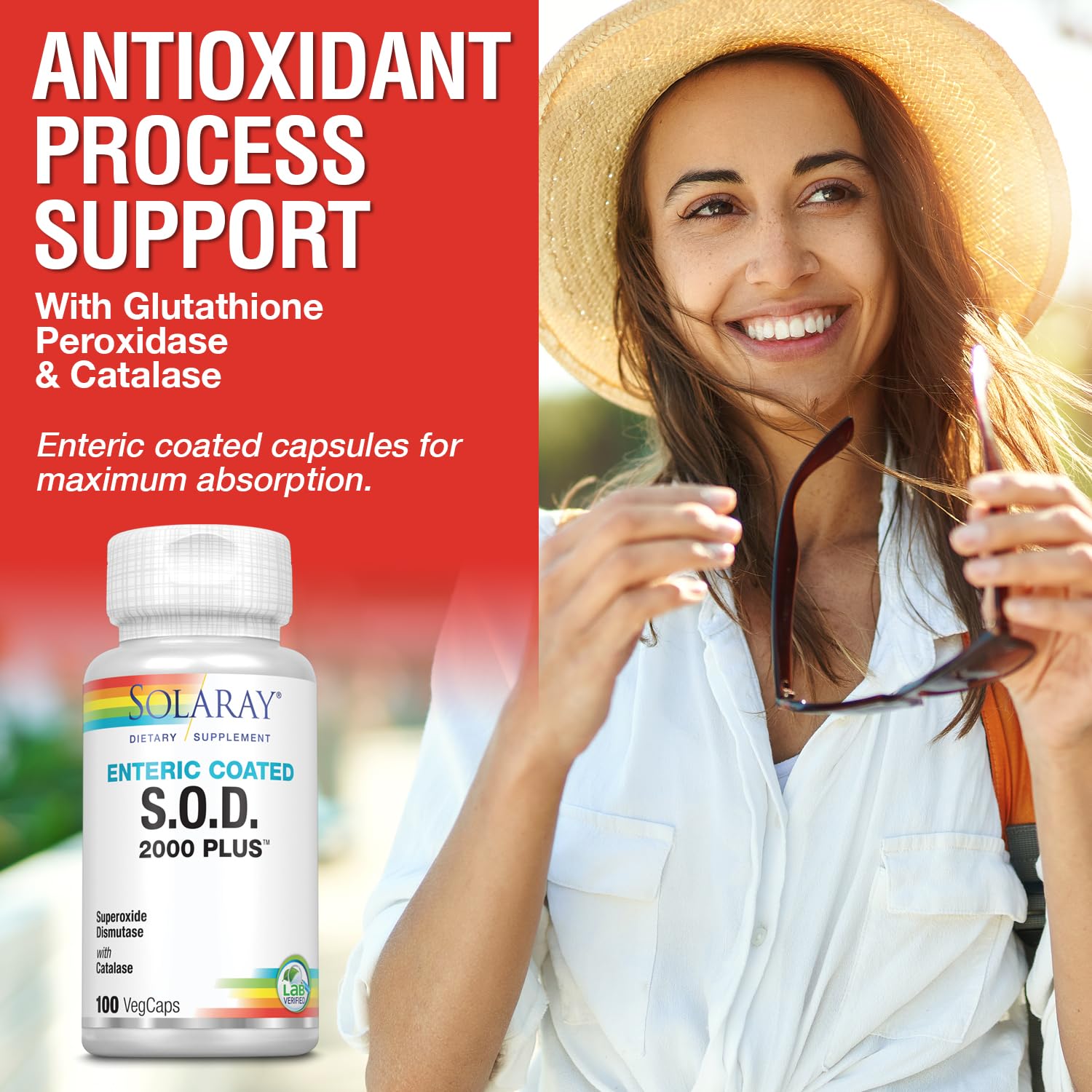 SOLARAY S.O.D. 2000 Plus - Superoxide Dismutase (SOD) and Catalase Antioxidant Supplement, Wellness Support - w/Green Tea Extract, Calcium, Rosemary, Grape Seed Extract, 60-Day Guarantee, 100 Servings - TrustMedUSA