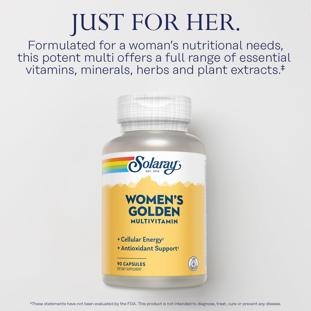 SOLARAY Women's Golden Multivitamin Supplement - Daily Wellness Vitamins for Women, Nutrient Rich, Cellular Energy Support Caps, Complex with Vitamins A, C, D, & E, Biotin, Calcium & More- 90 Capsules - TrustMedUSA