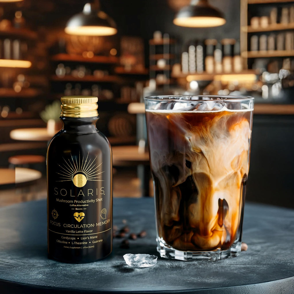 Solaris Mushroom Productivity Wellness Shots | Focus, Circulation, Memory | 4000mg of Cordyceps & Lion's Mane | Citicoline, L-Theanine, Vitamin B6/B12 | Coffee Alternative (6-Pack) - TrustMedUSA