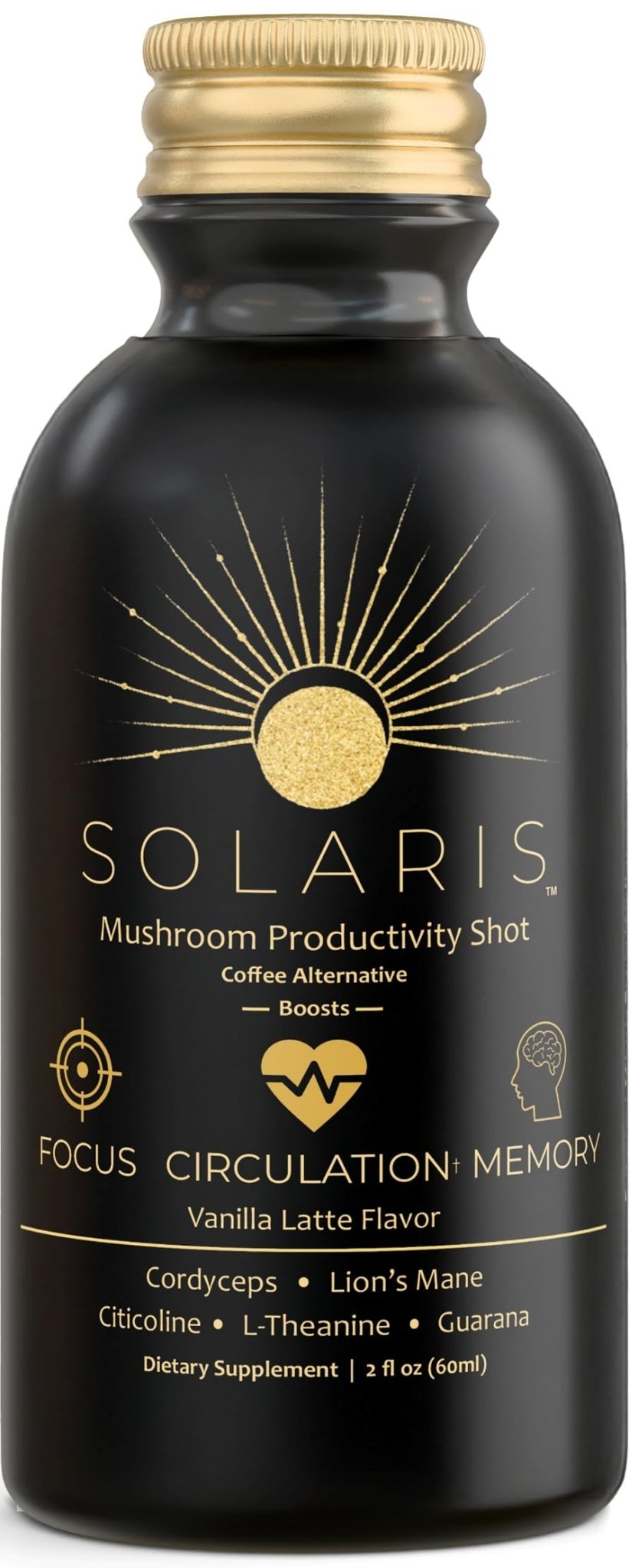 Solaris Mushroom Productivity Wellness Shots | Focus, Circulation, Memory | 4000mg of Cordyceps & Lion's Mane | Citicoline, L-Theanine, Vitamin B6/B12 | Coffee Alternative (6-Pack) - TrustMedUSA